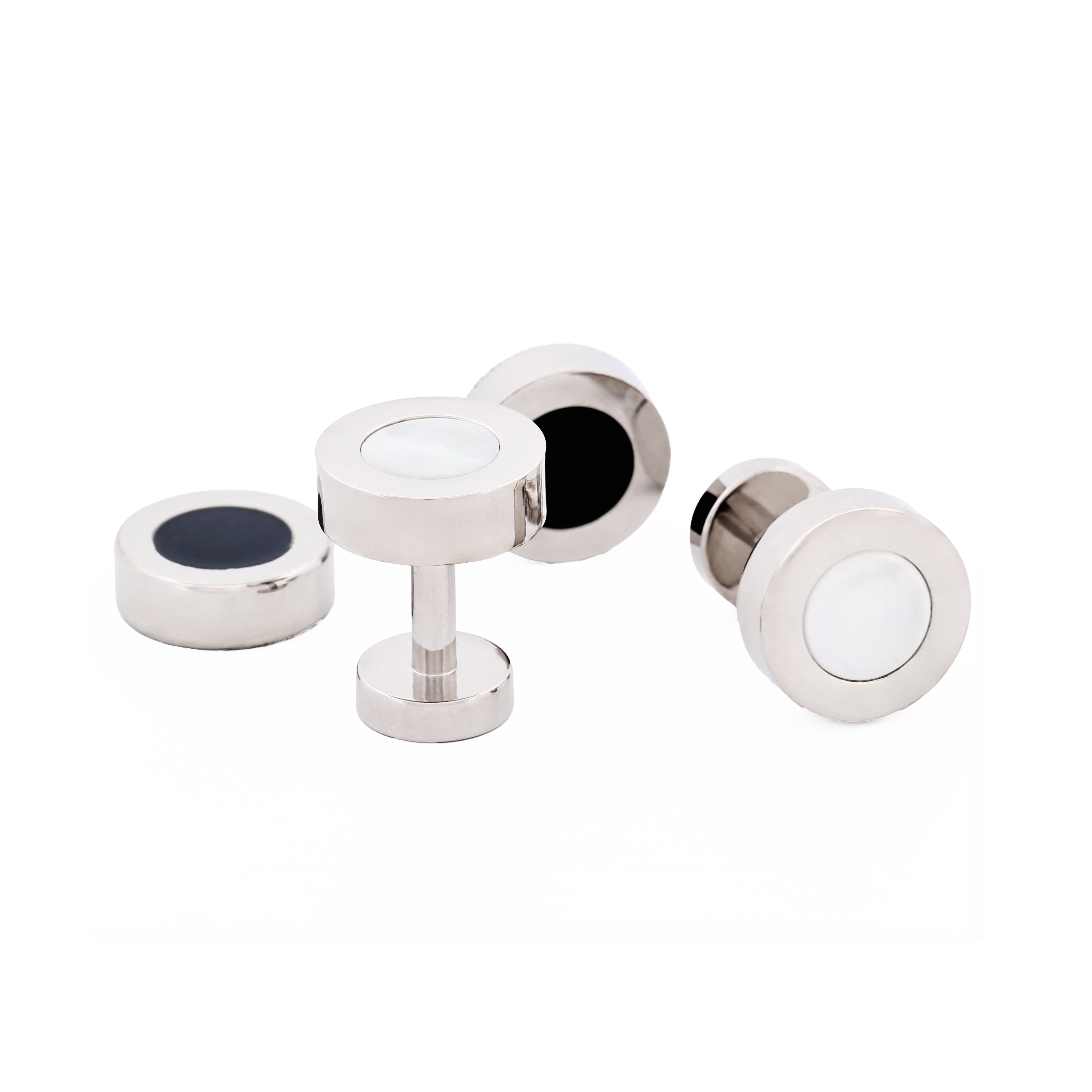 Black & Mother Of Pearl Double Interchangeable Round Cufflinks