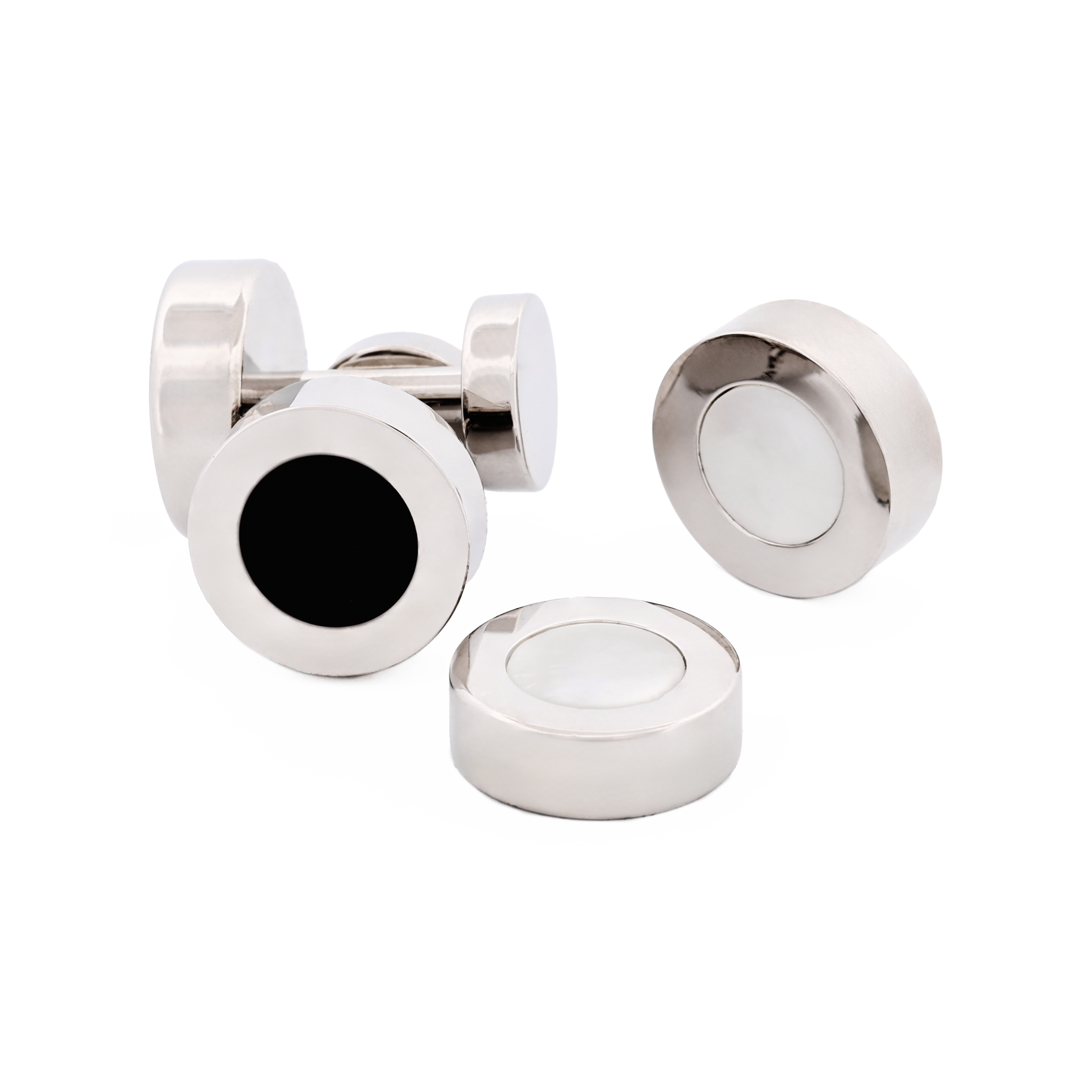 Black & Mother Of Pearl Double Interchangeable Round Cufflinks