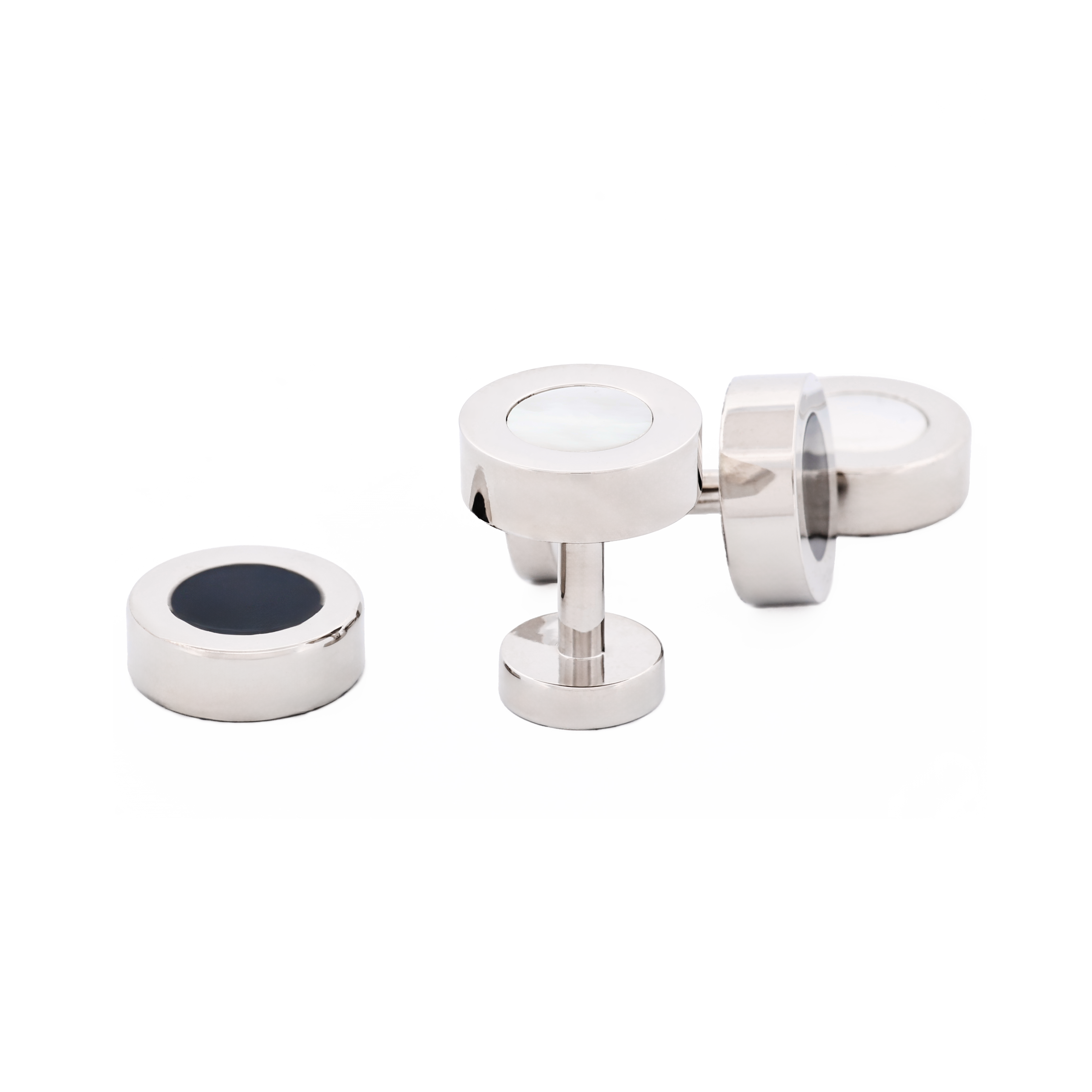 Black & Mother Of Pearl Double Interchangeable Round Cufflinks
