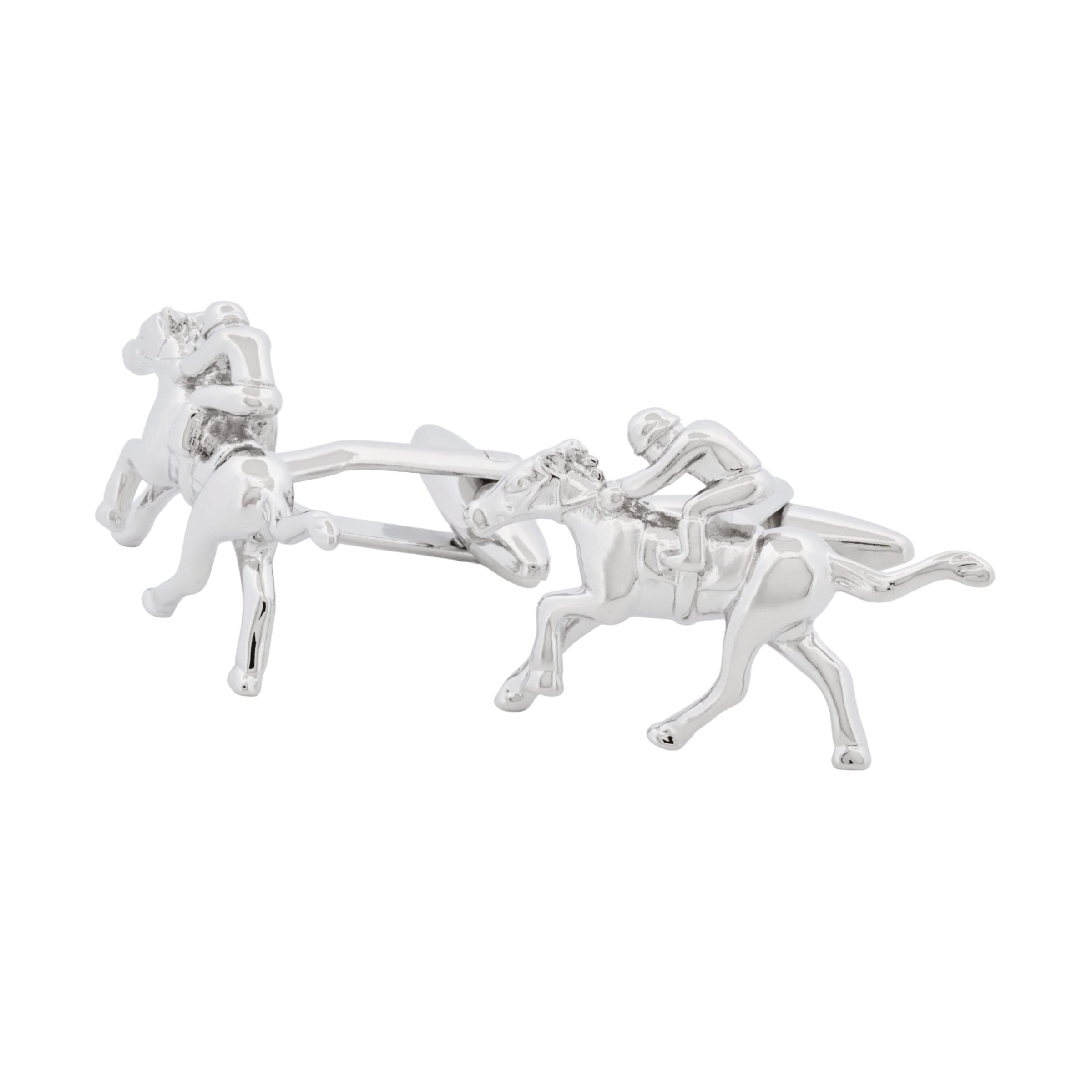 Rhodium Plated Jockey on Horse Cufflinks