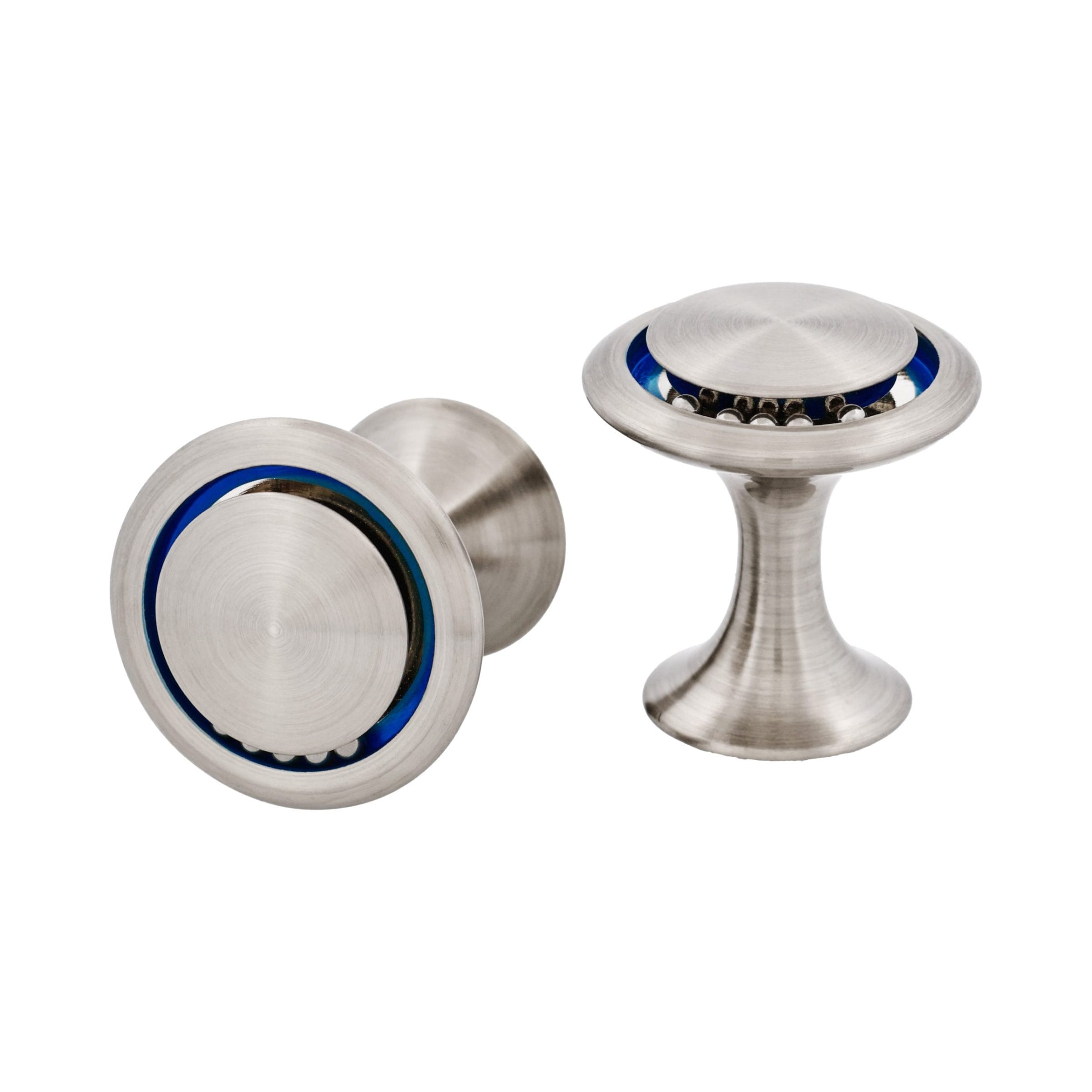 Rhodium Round & Blue Enamel Cufflinks