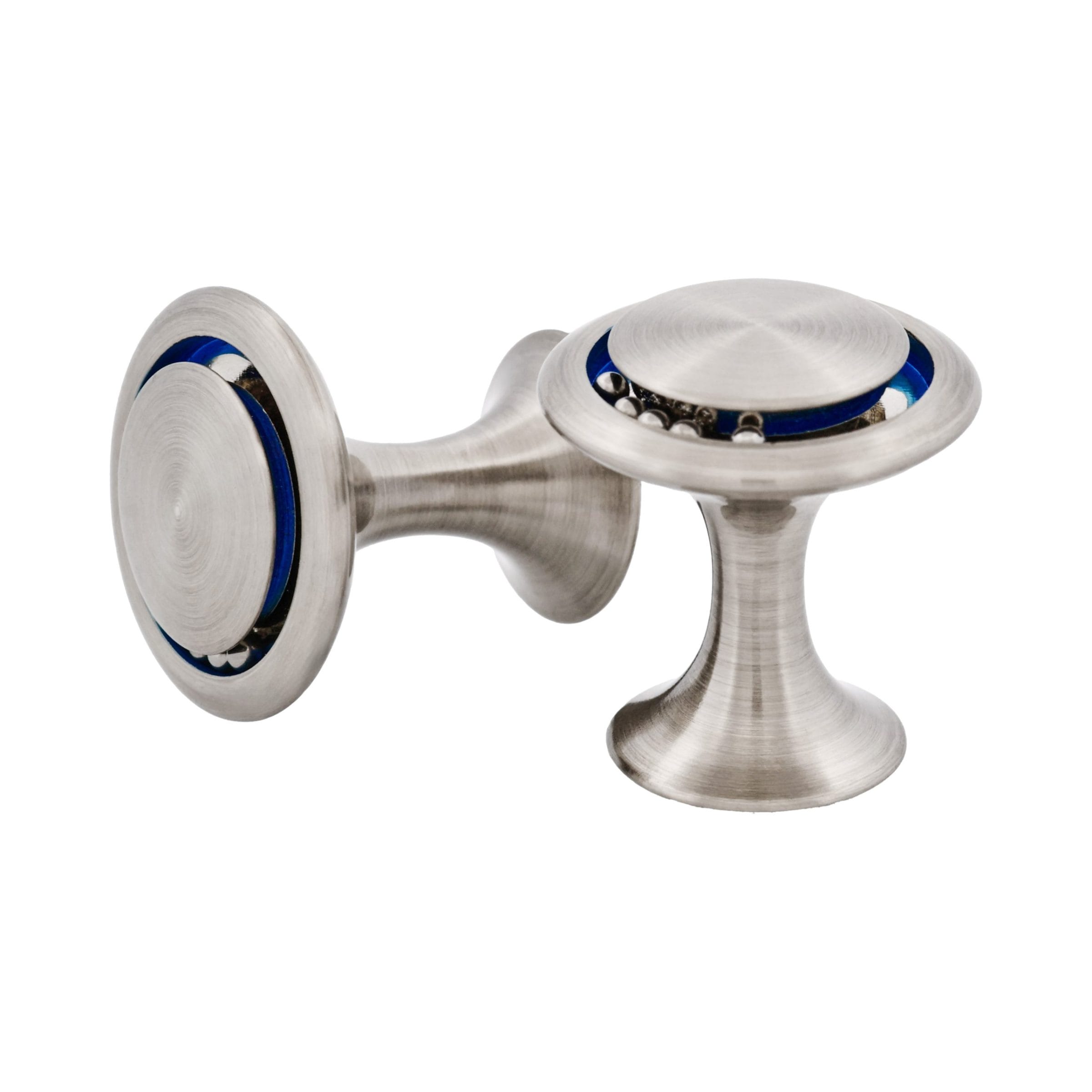 Rhodium Round & Blue Enamel Cufflinks