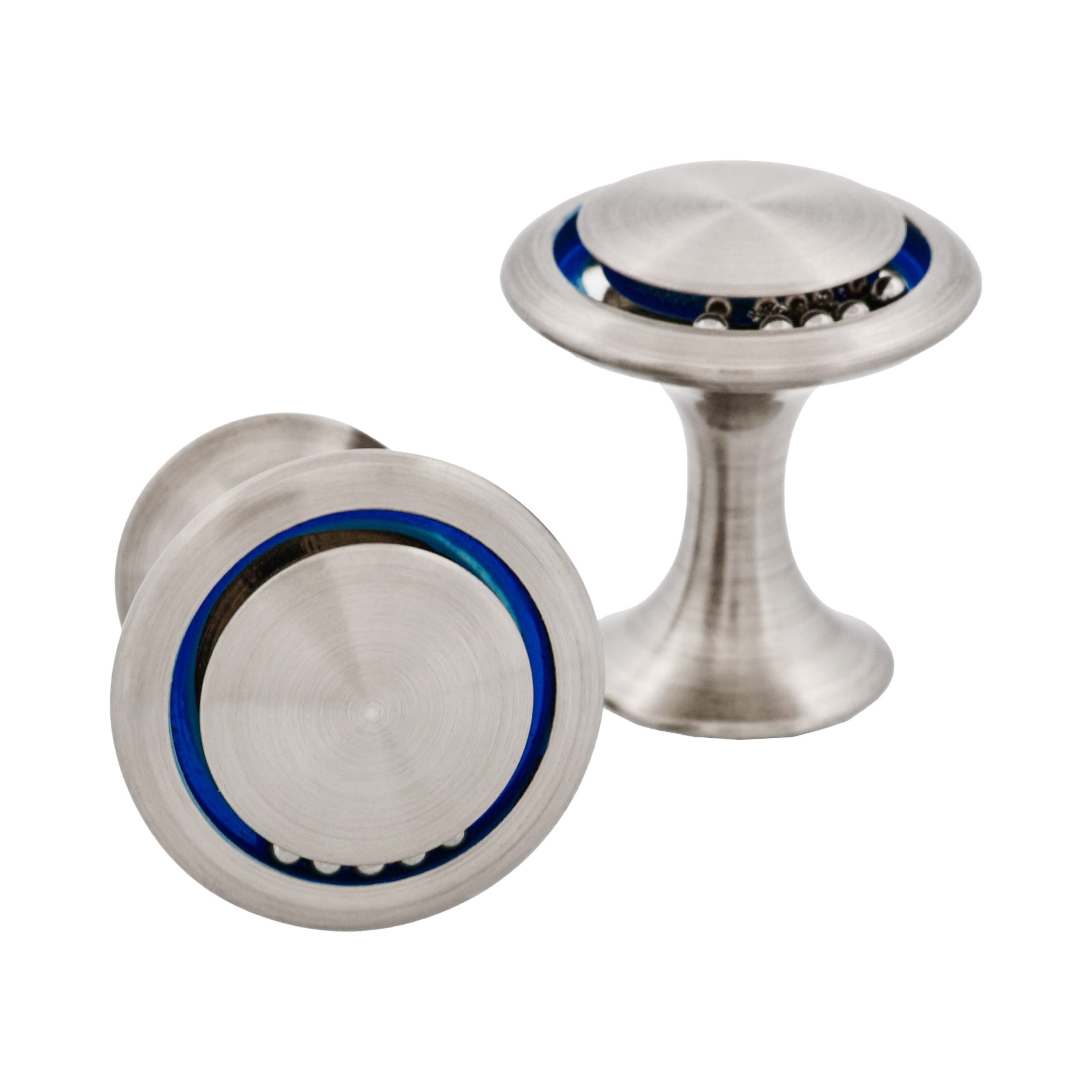Rhodium Round & Blue Enamel Cufflinks