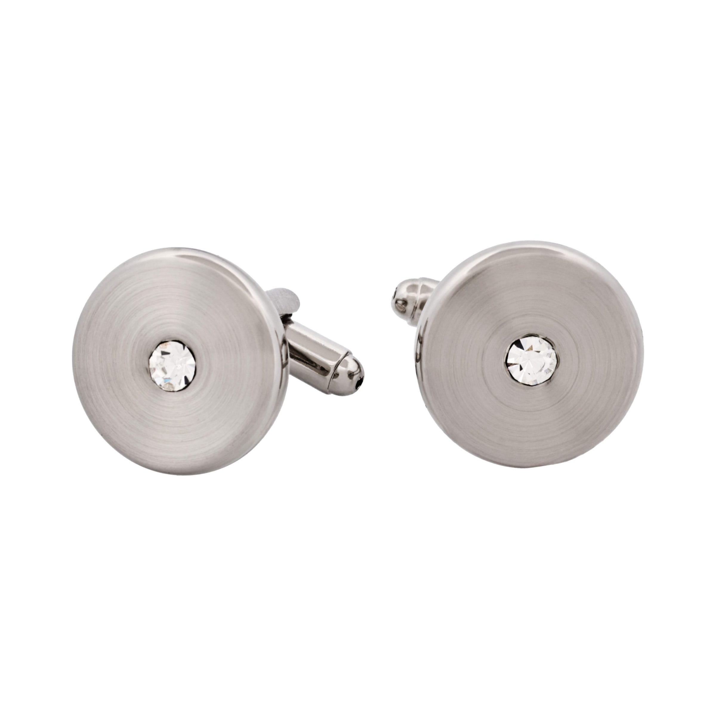 Rhodium Plated Round Crystal Cufflinks
