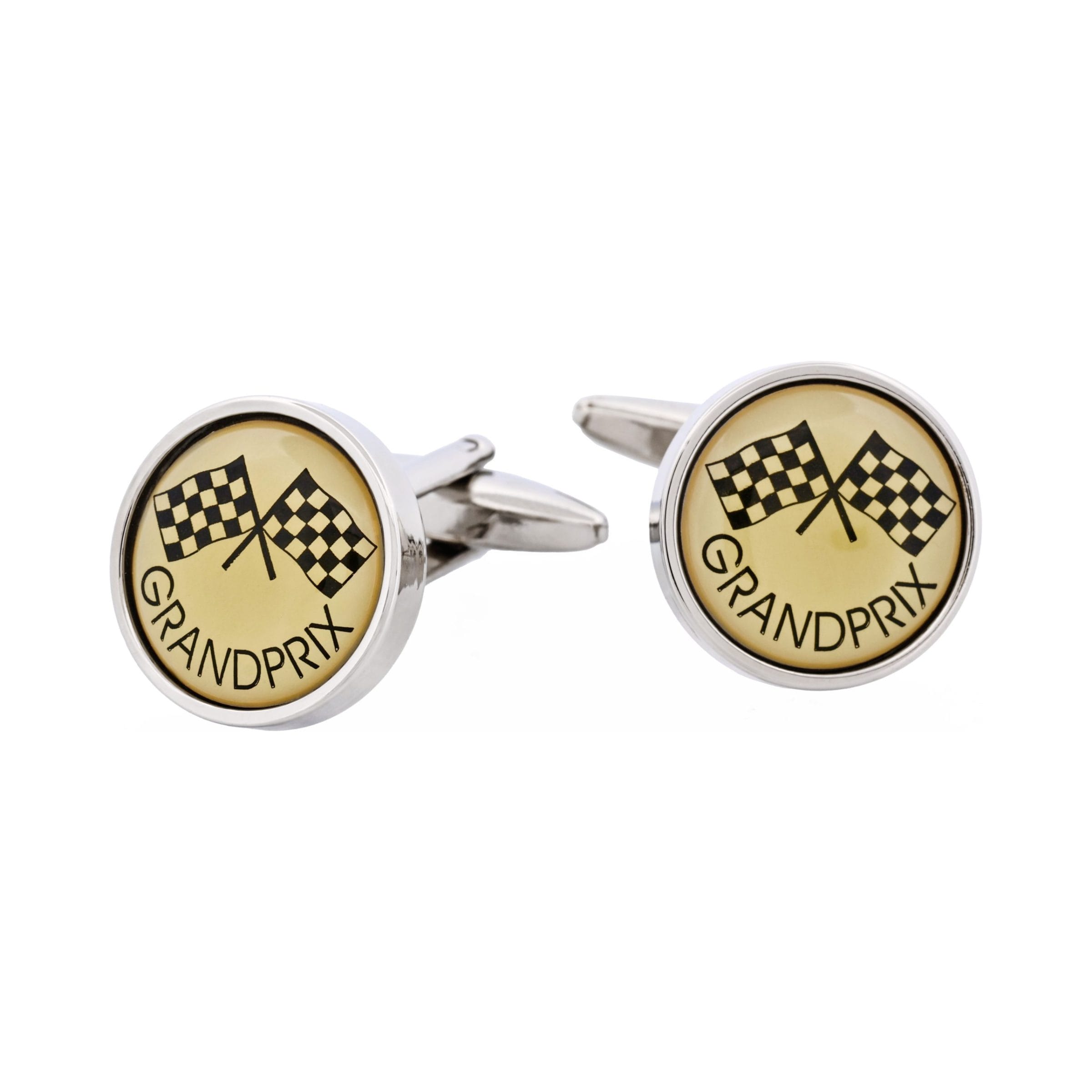 Rhodium Plated & Enamel Grand Prix Cufflinks