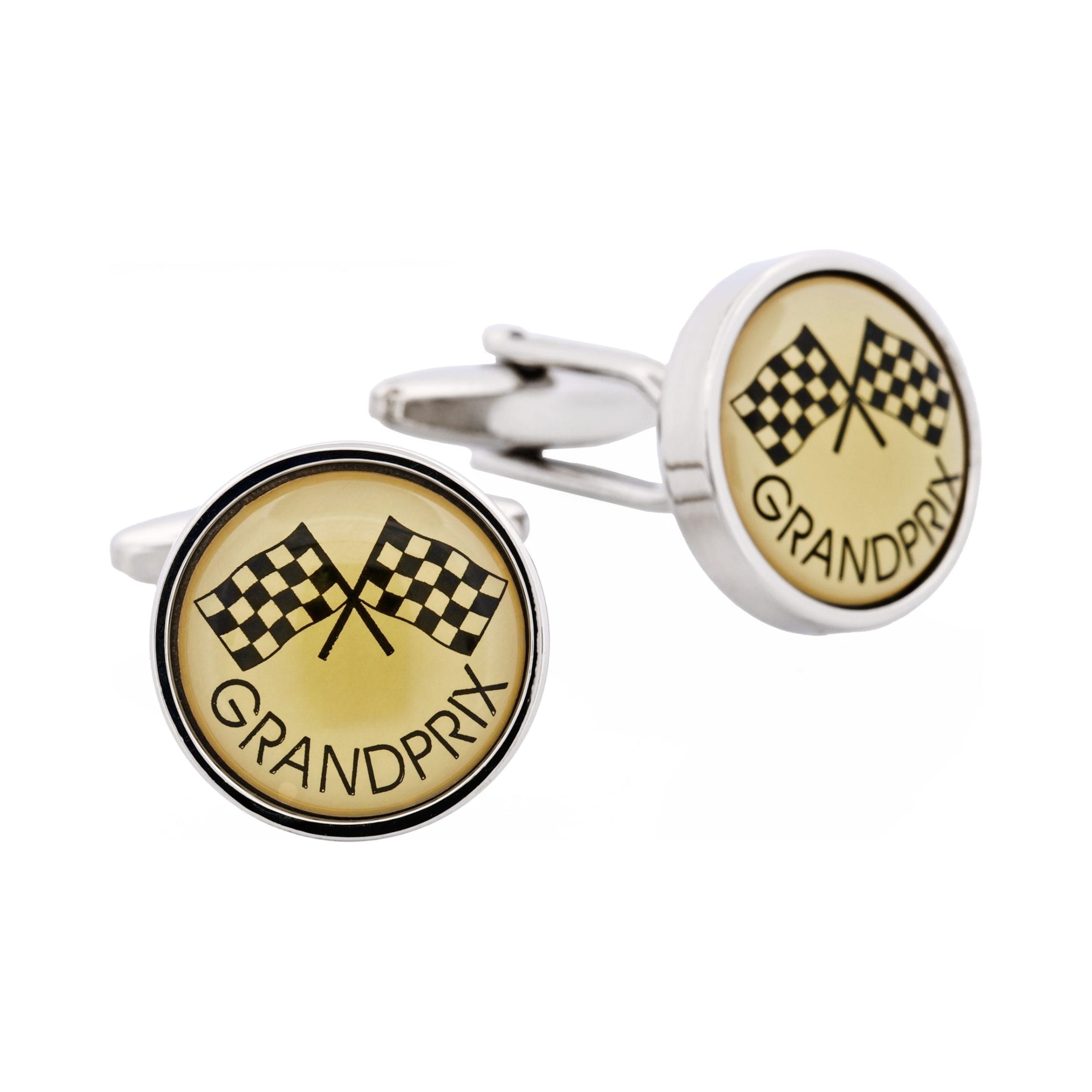 Rhodium Plated & Enamel Grand Prix Cufflinks