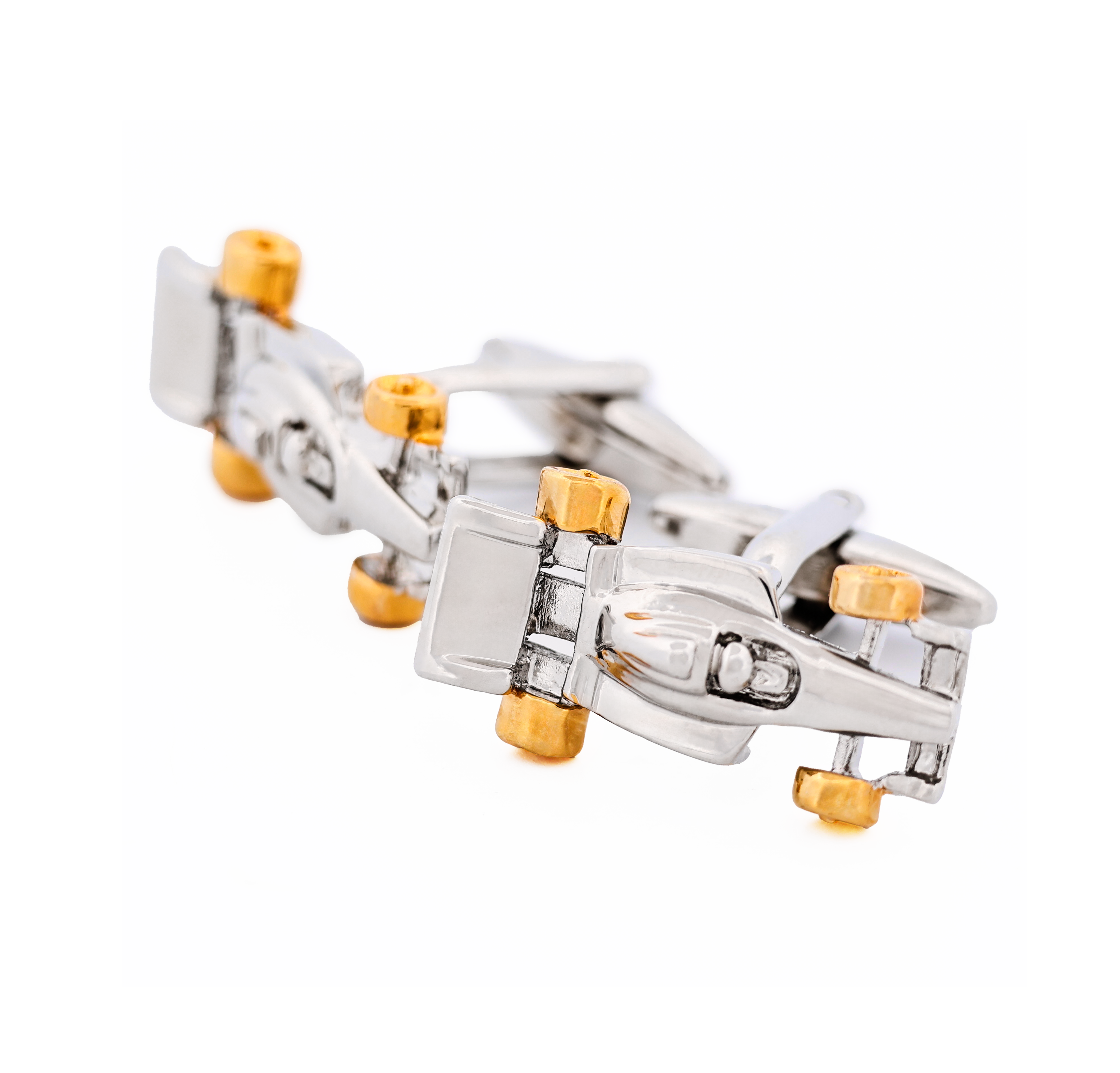 Rhodium & Gold Plated Racing Car Cufflinks