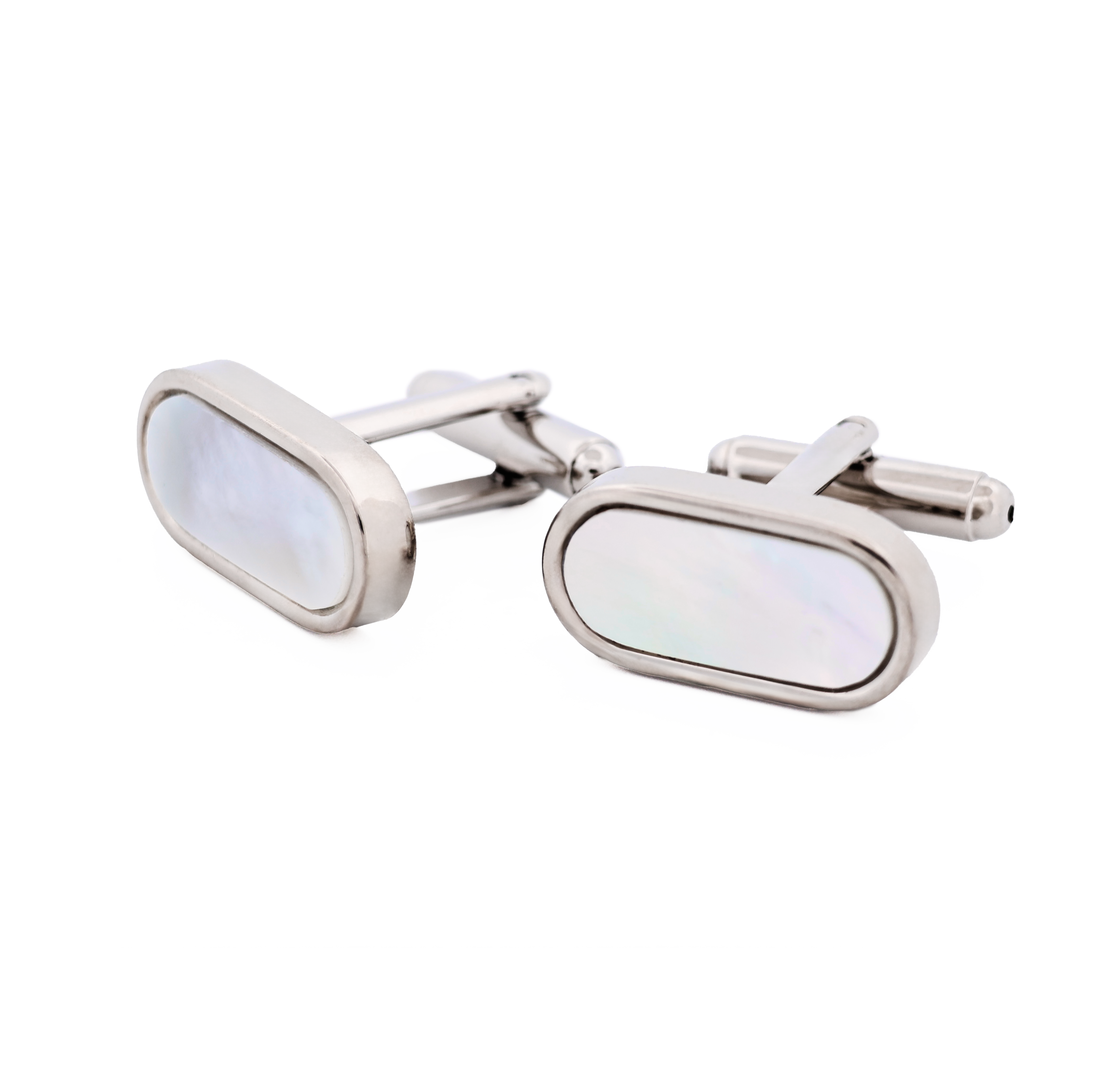 Rhodium Plated Pill Shape Mop Cufflinks