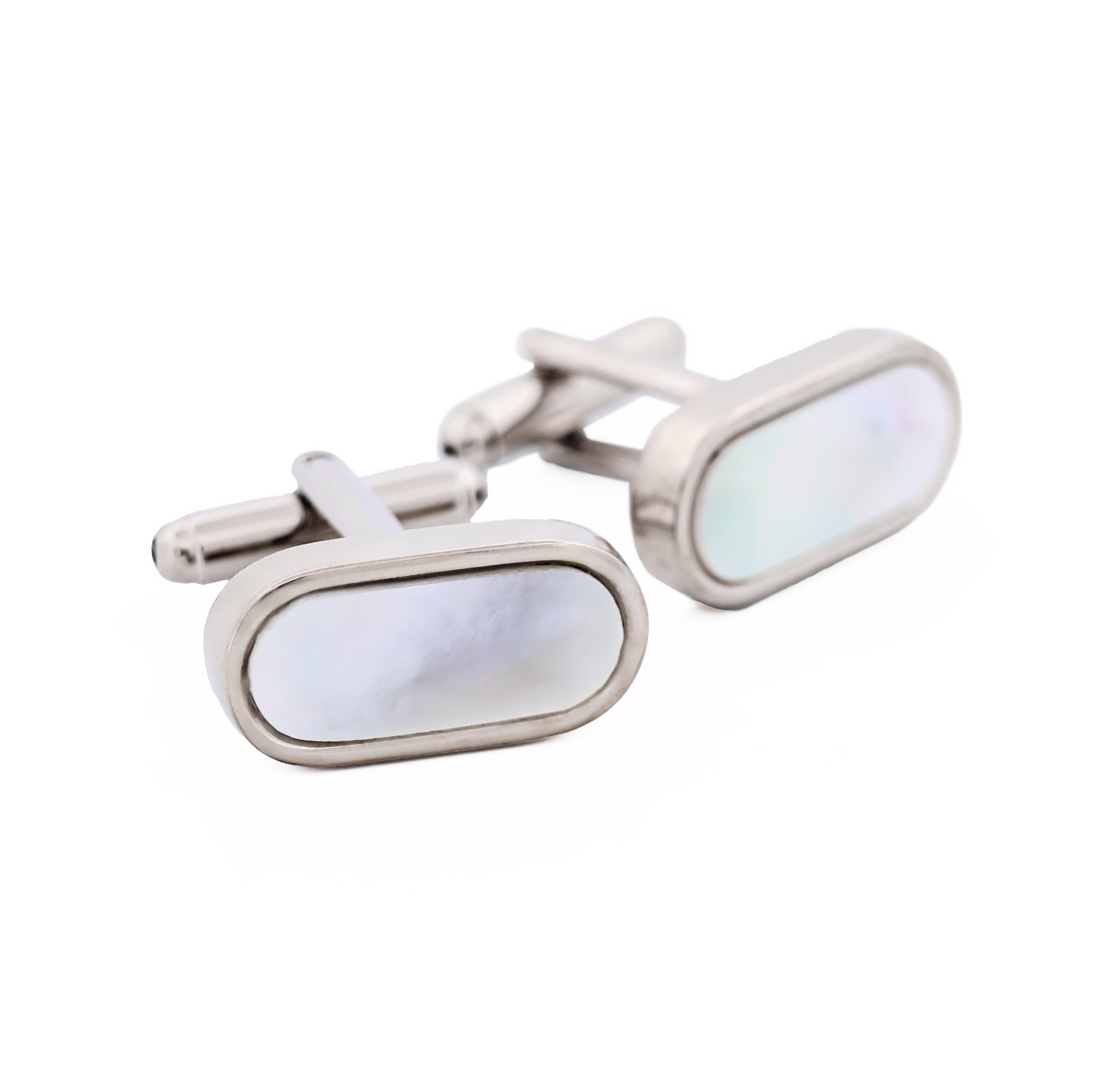 Rhodium Plated Pill Shape Mop Cufflinks