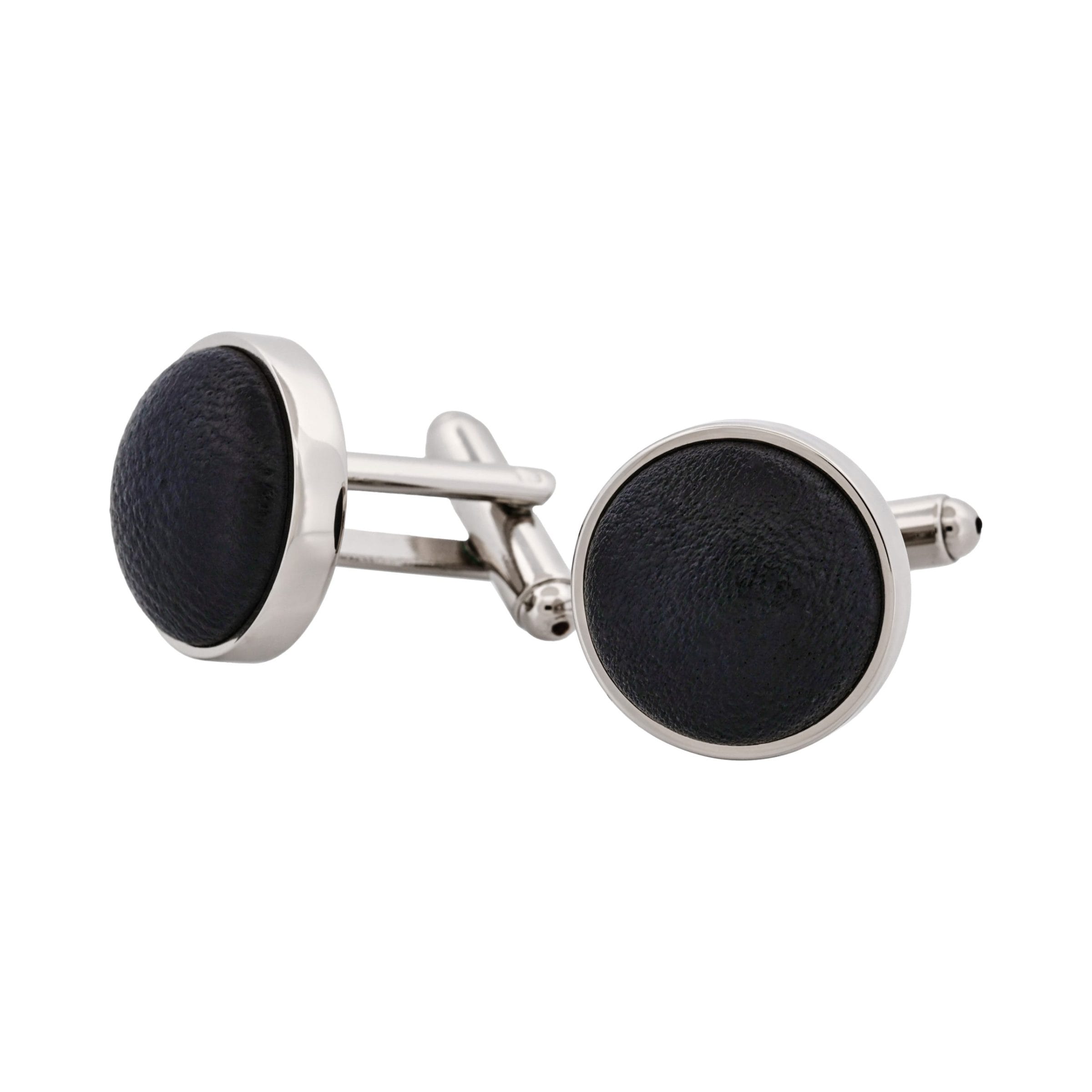 Rhodium Pu Insert Round Cufflinks