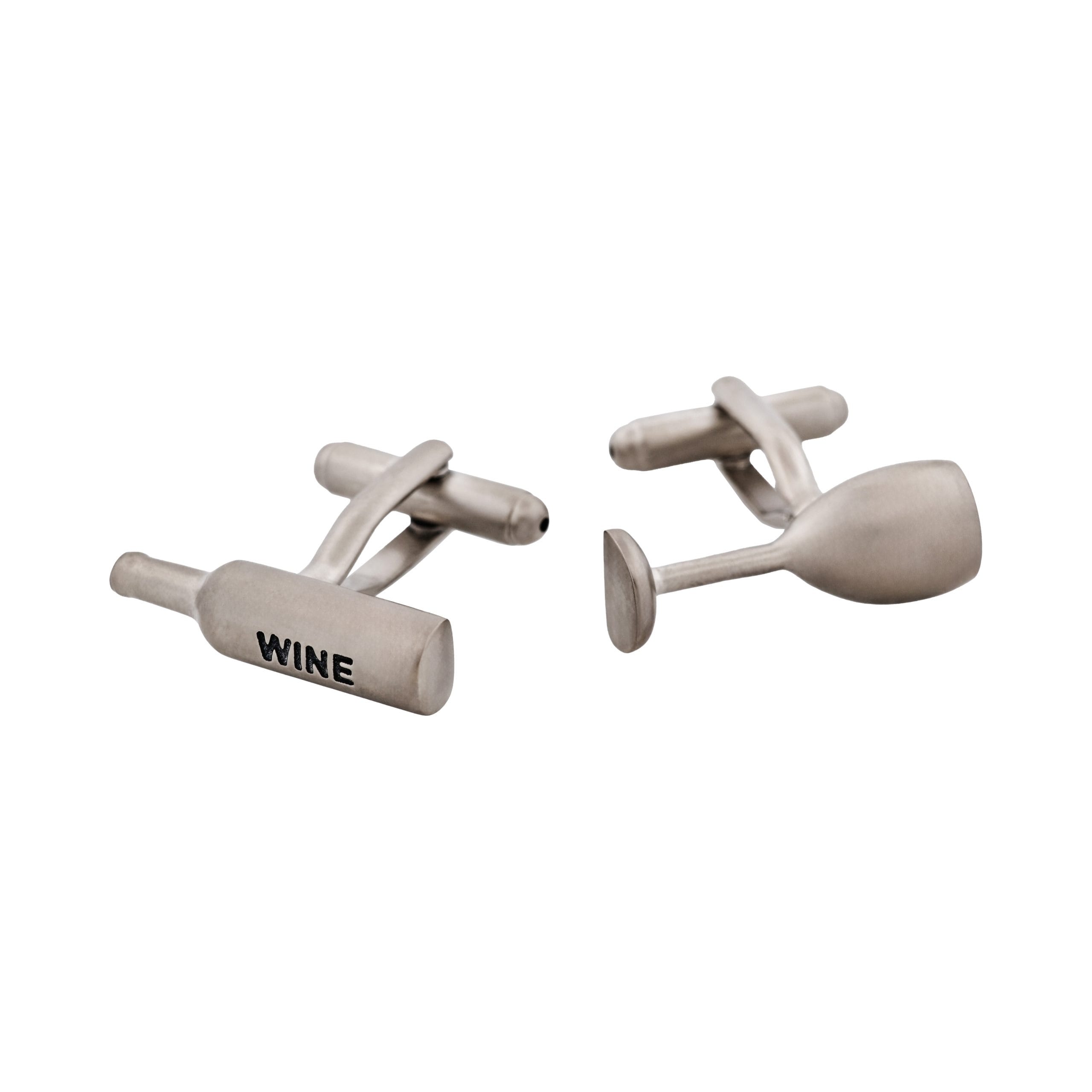 Rhodium Plated Wine Glass & Bottle Cufflinks