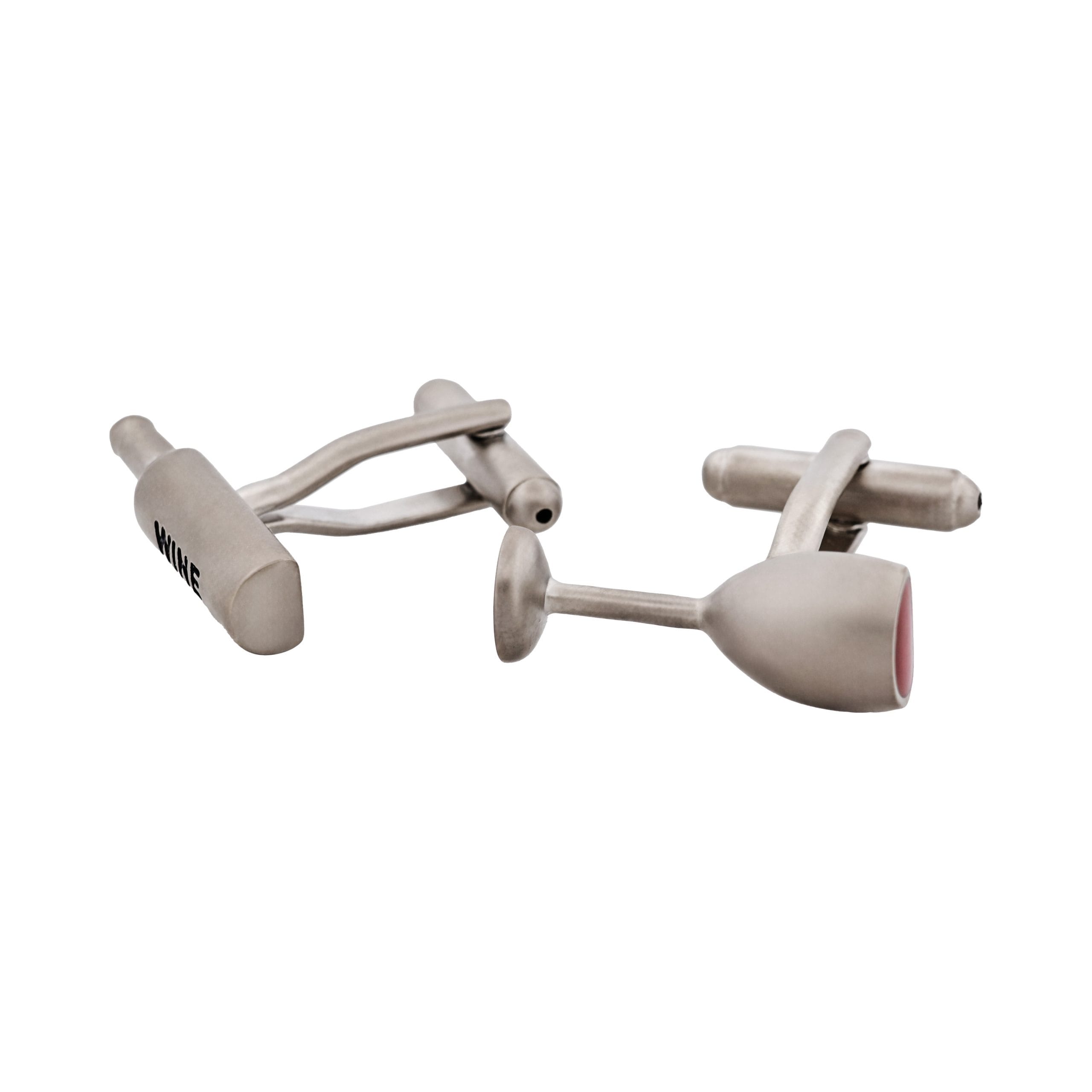 Rhodium Plated Wine Glass & Bottle Cufflinks