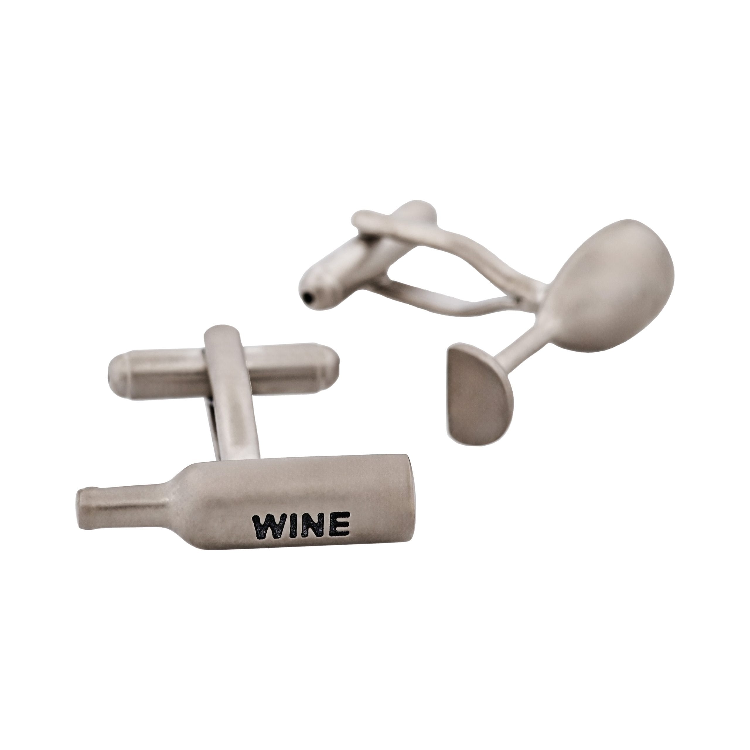 Rhodium Plated Wine Glass & Bottle Cufflinks