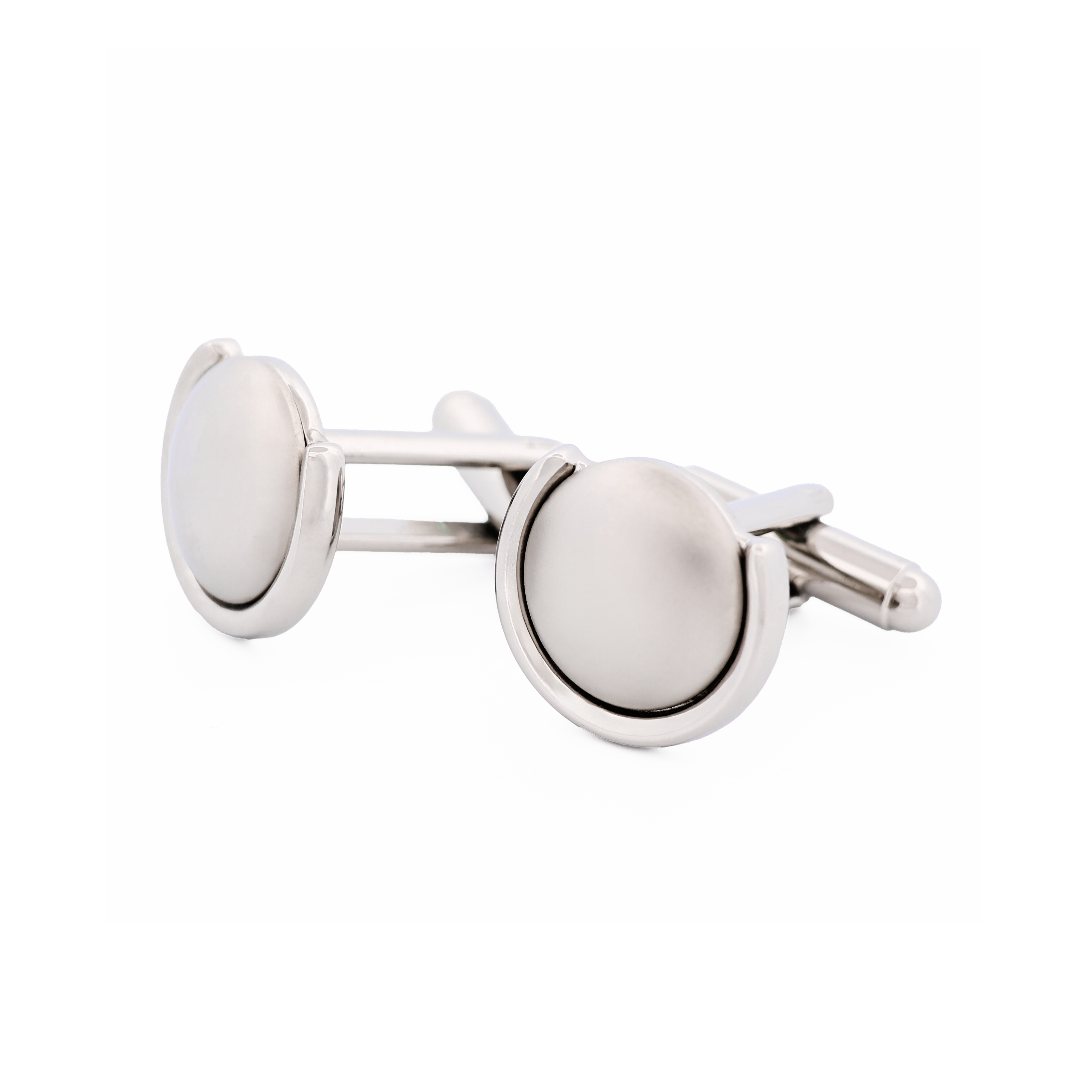 Rhodium Plated Round Pearl Plated Inlay Cufflinks