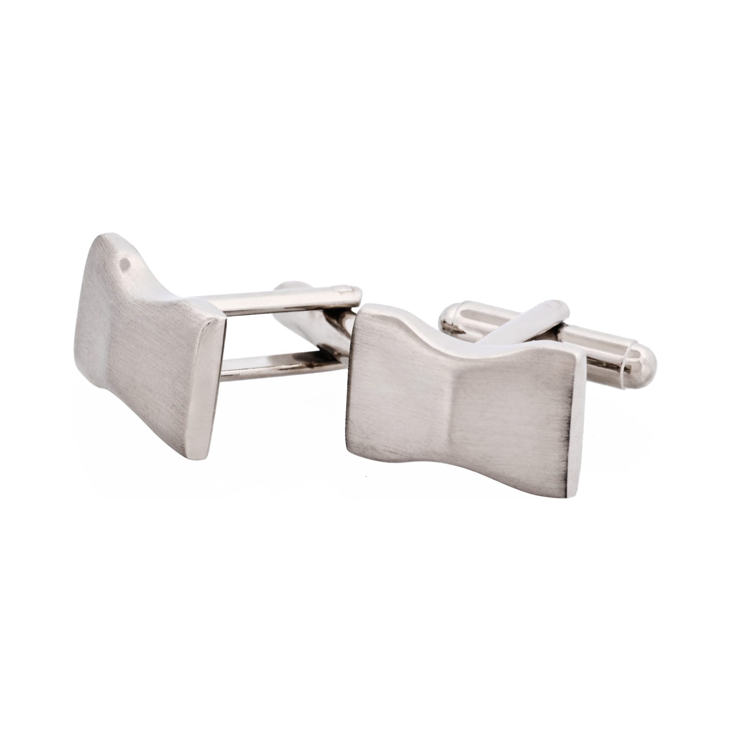 Brushed Rhodium Plated Bow Tie Shaped Cufflinks