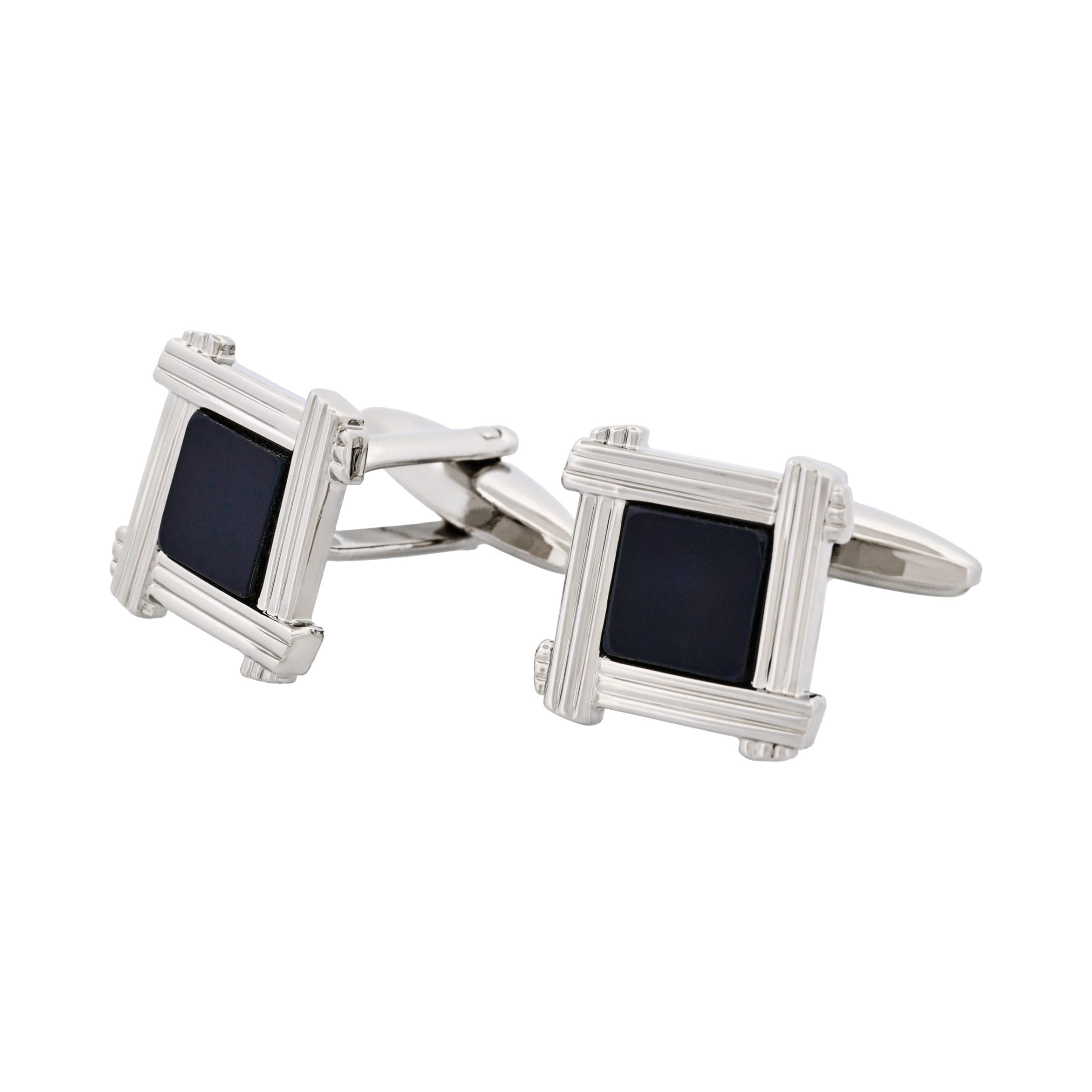 Rhodium Plated Square Cufflinks with Black Inlay