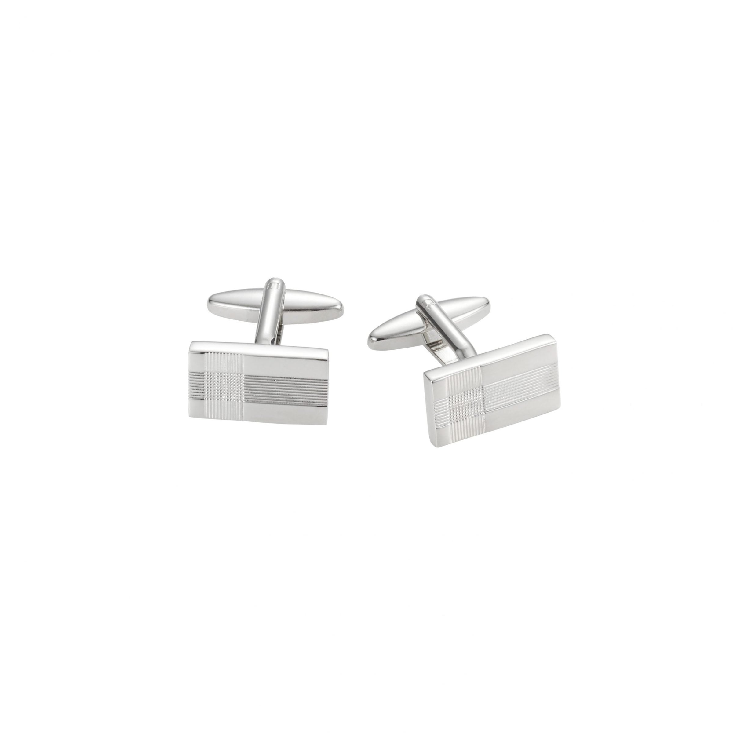Rhodium Plated Cross Patterned Rectangle Cufflinks