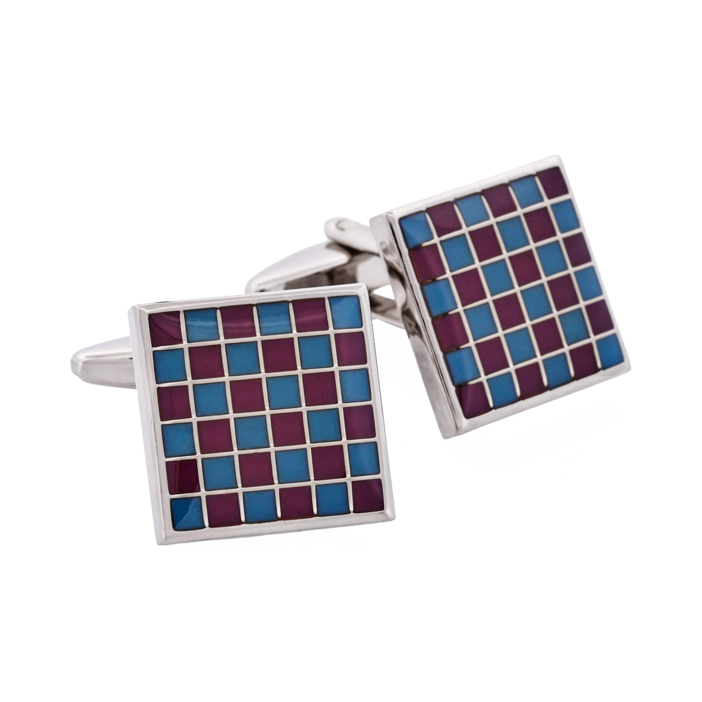 Blue & Maroon Enamel Check Cufflinks