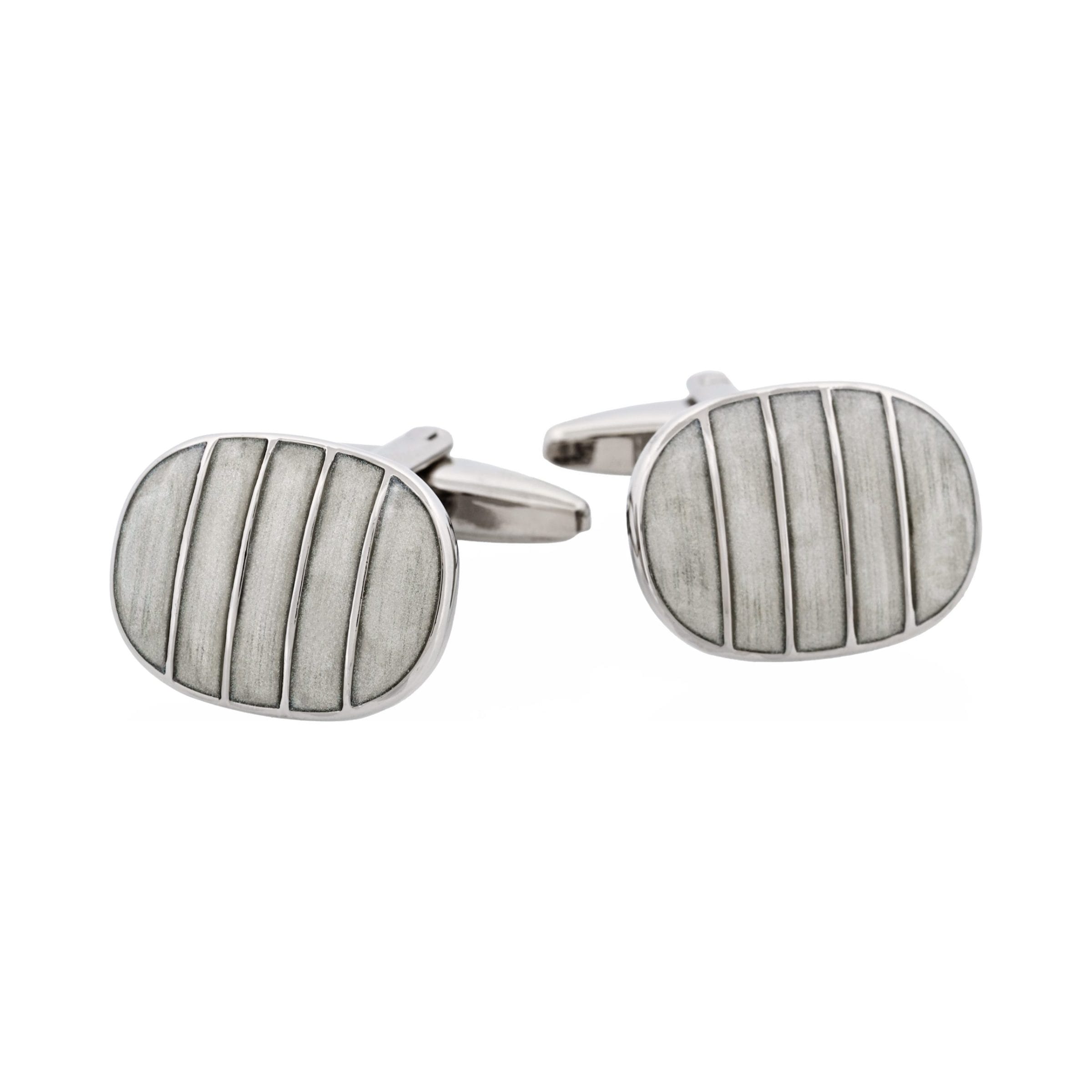 Polished Rhodium Plated Square Cufflinks with Black & Lavender Checkered Enamel