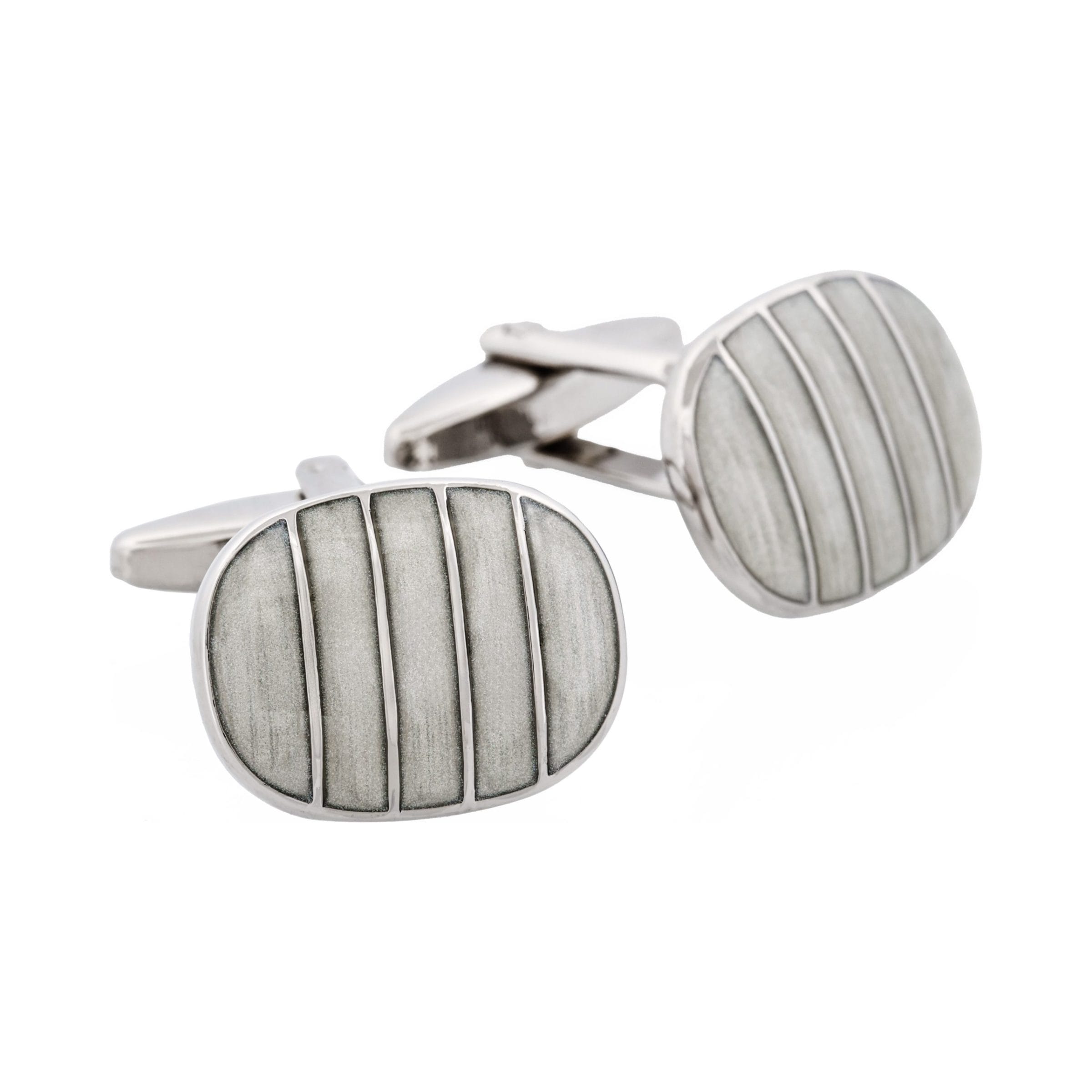 Polished Rhodium Plated Square Cufflinks with Black & Lavender Checkered Enamel