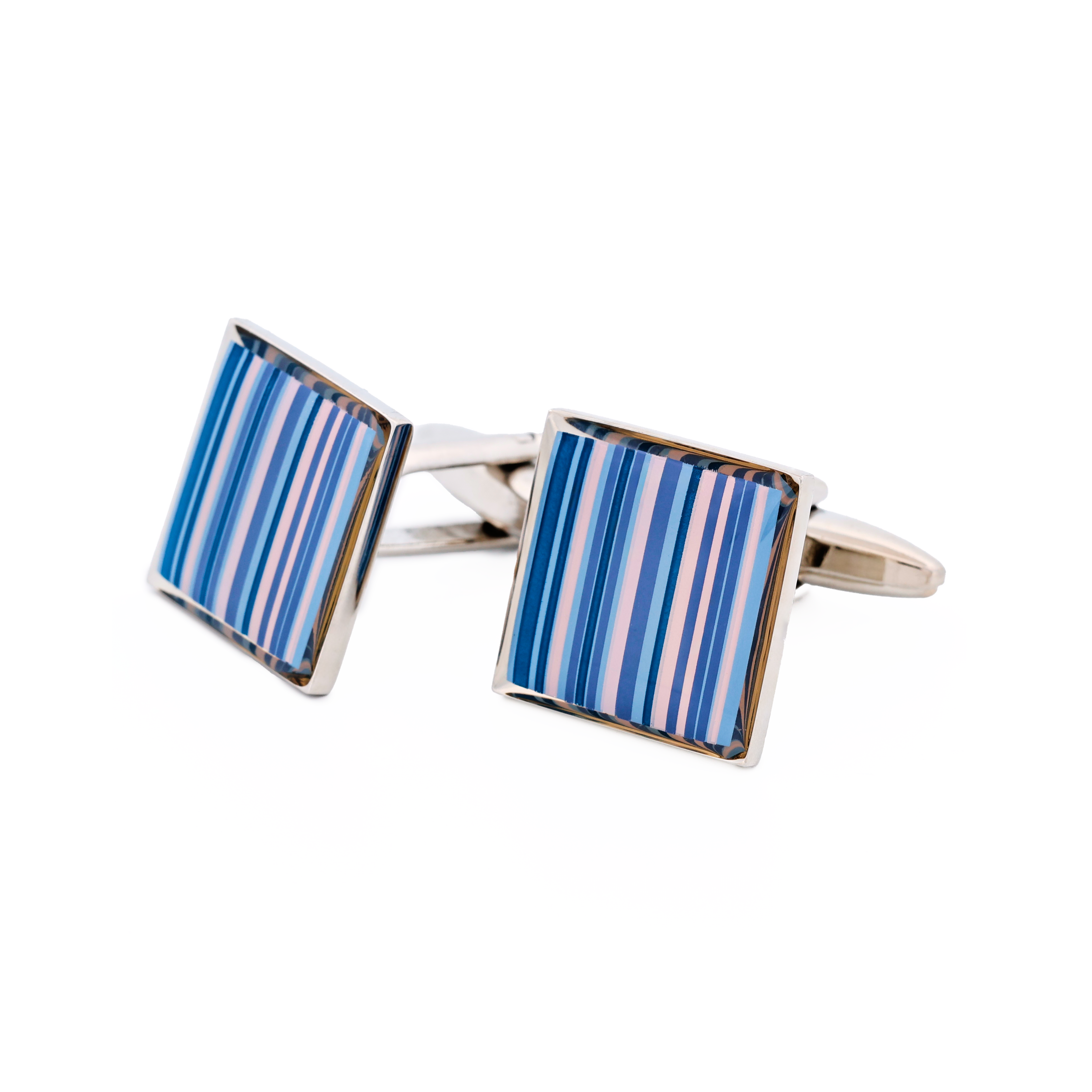 Pink Blue Striped Cufflinks