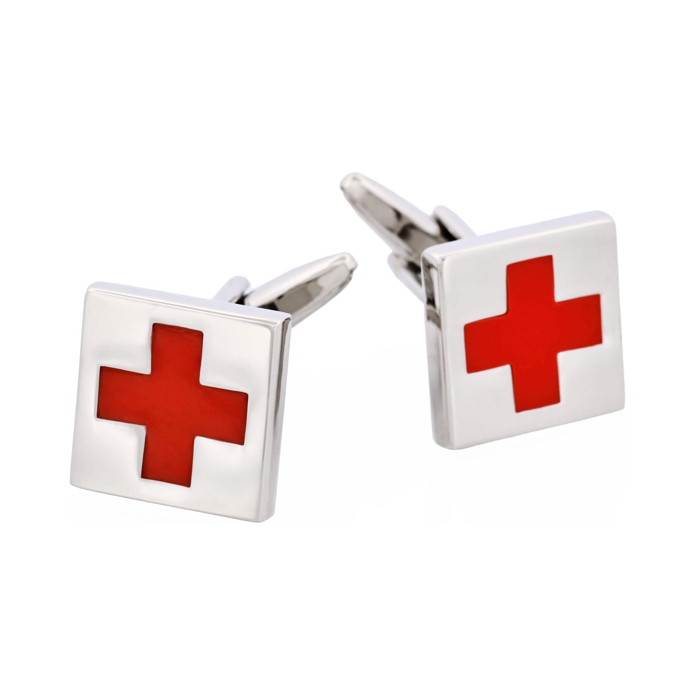 Rhodium Plated - Red Cross Enamel Cufflinks