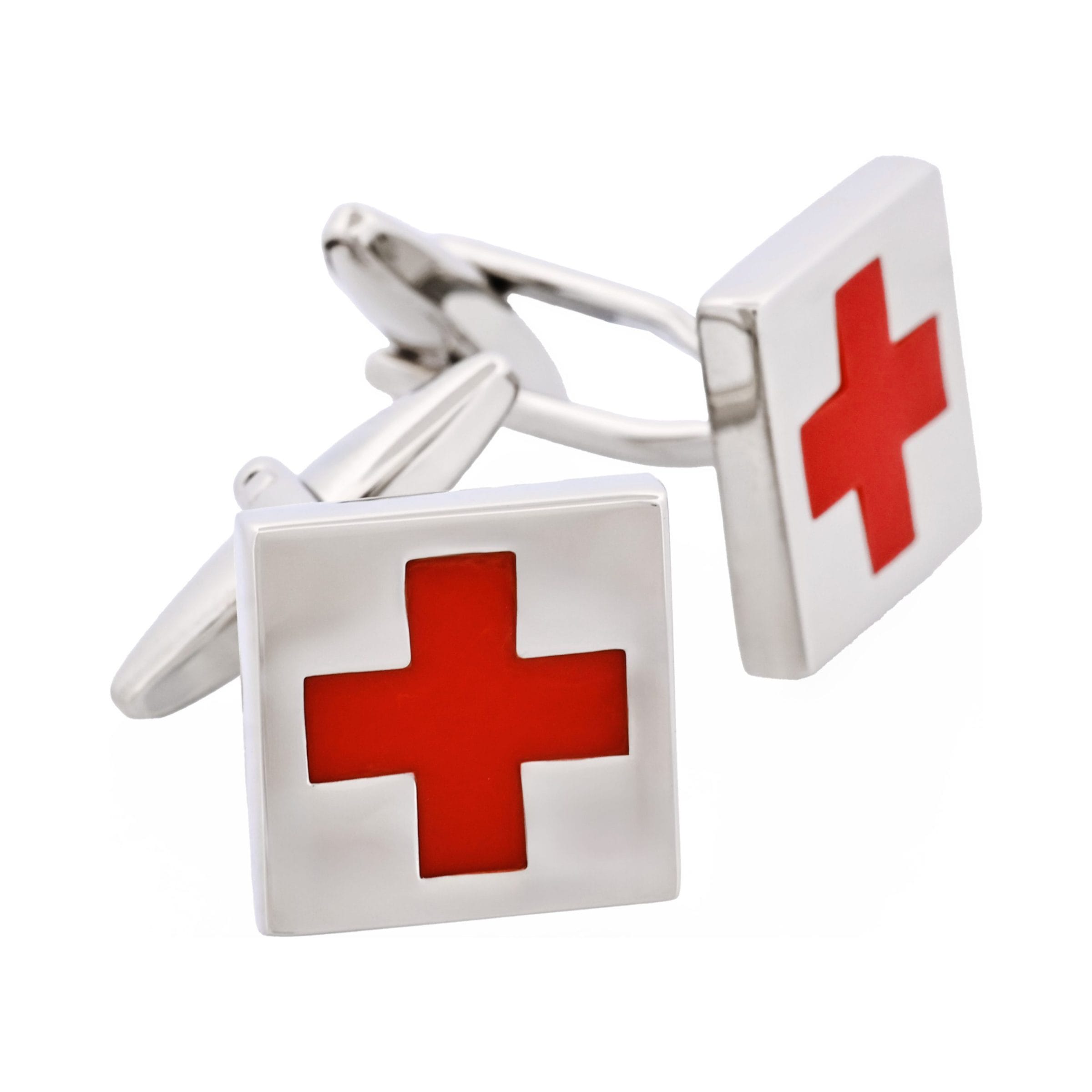 Rhodium Plated - Red Cross Enamel Cufflinks