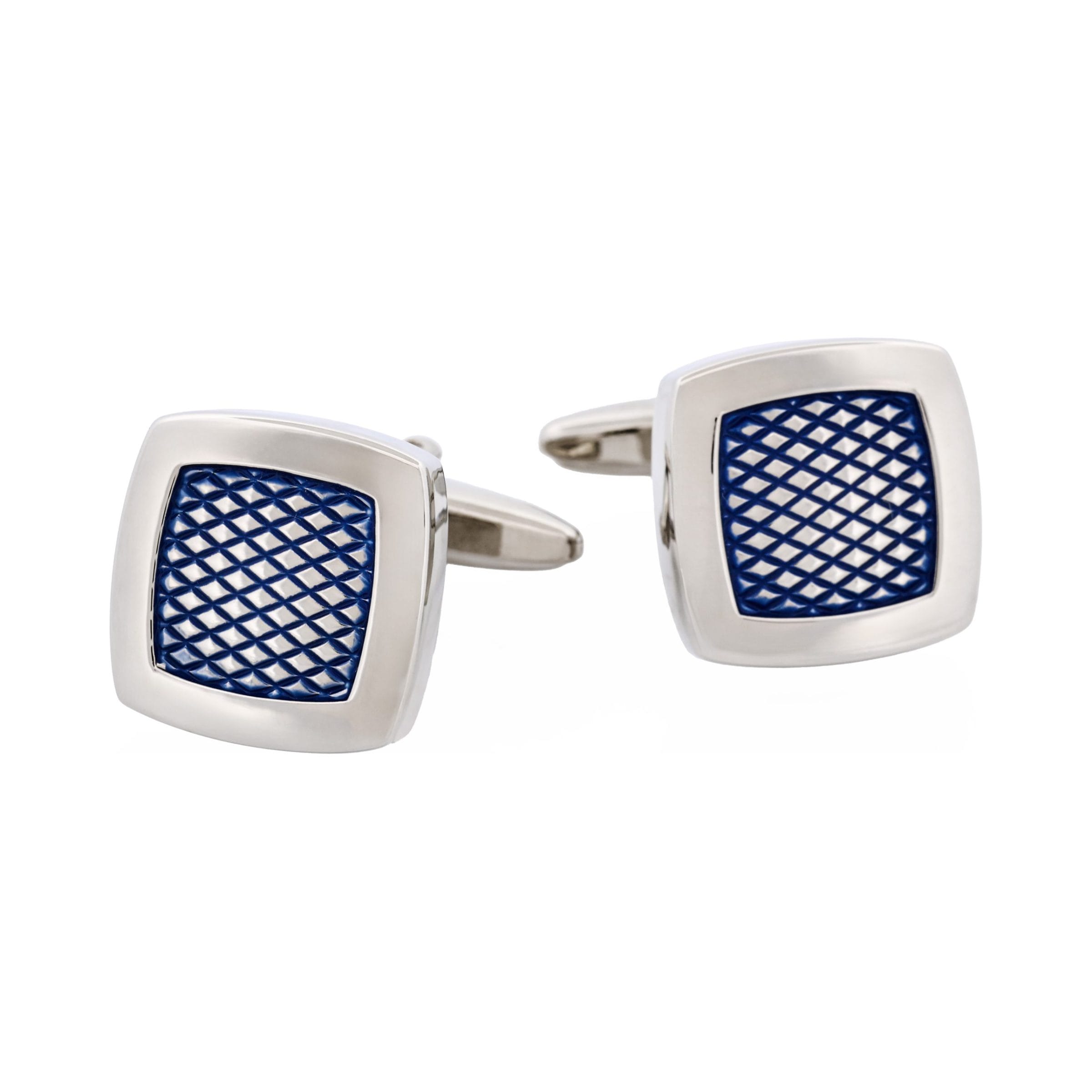 Rhodium Plated & Blue Enamel Cufflinks