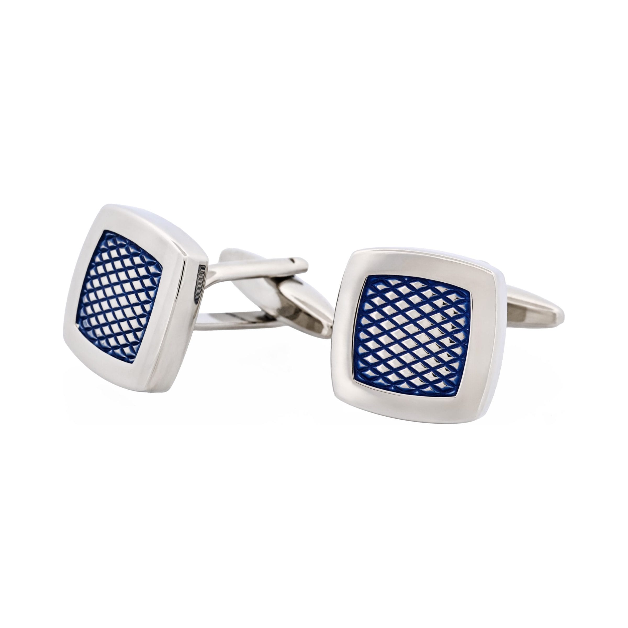 Rhodium Plated & Blue Enamel Cufflinks