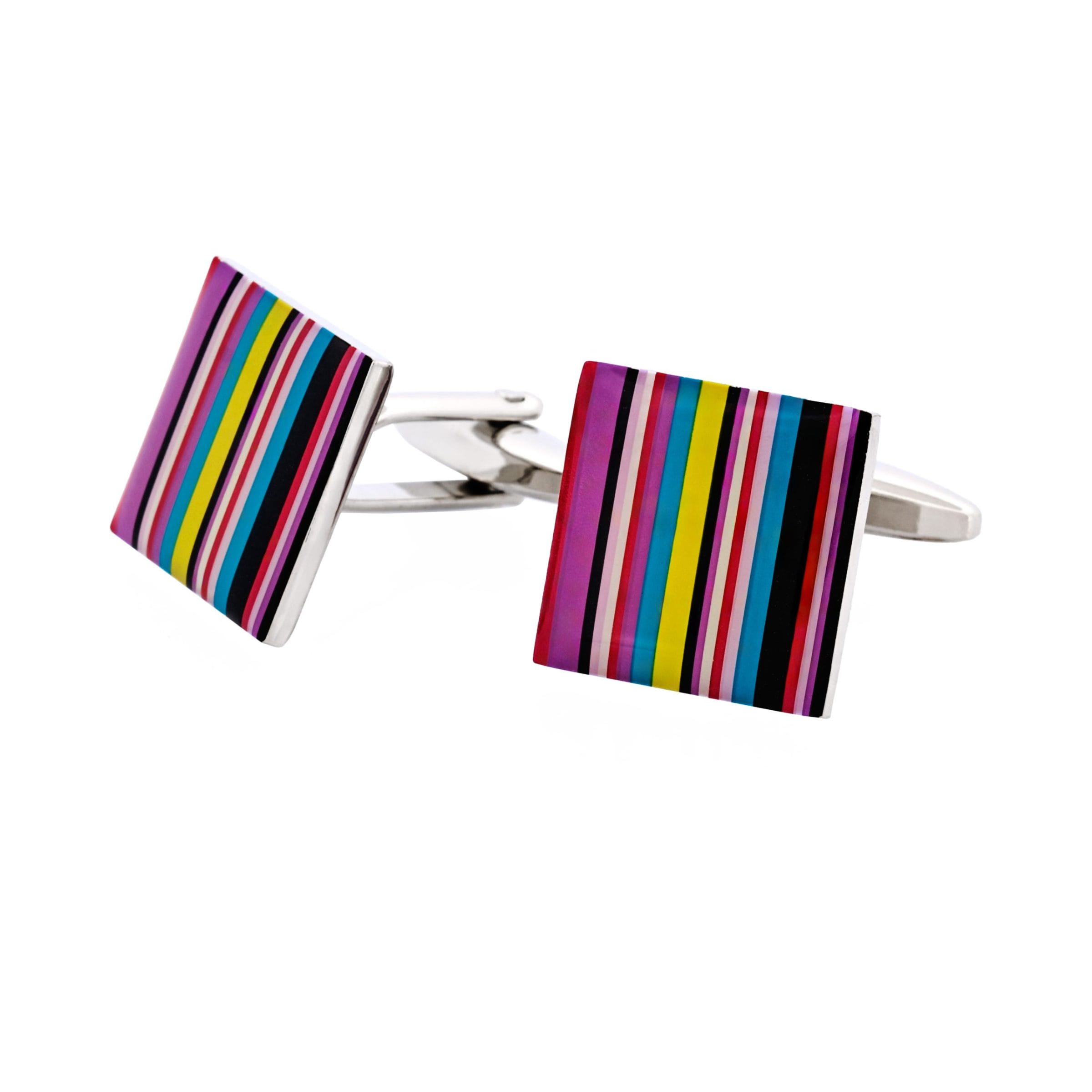 Rhodium Plated Enamel Multi Stripe Cufflinks