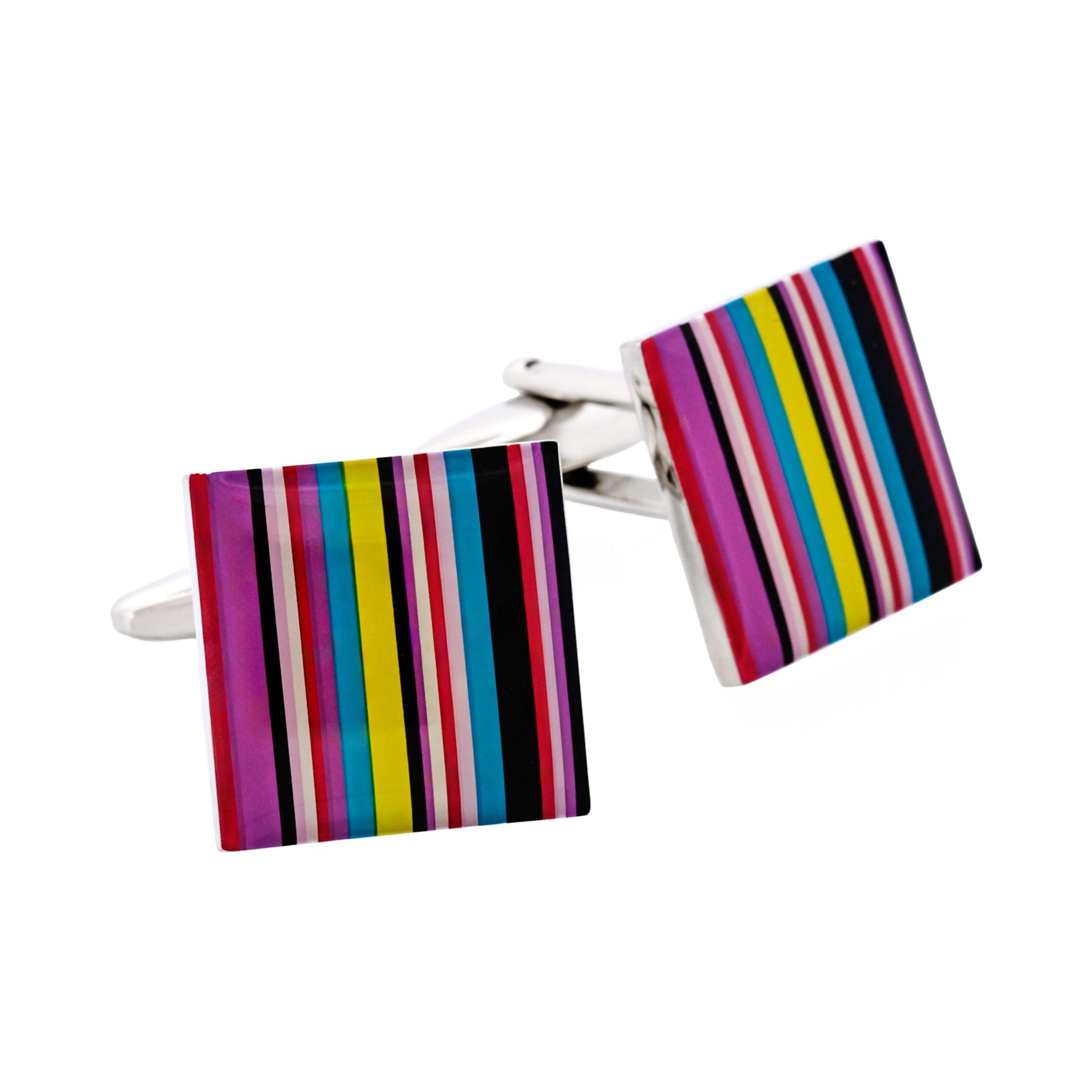 Rhodium Plated Enamel Multi Stripe Cufflinks