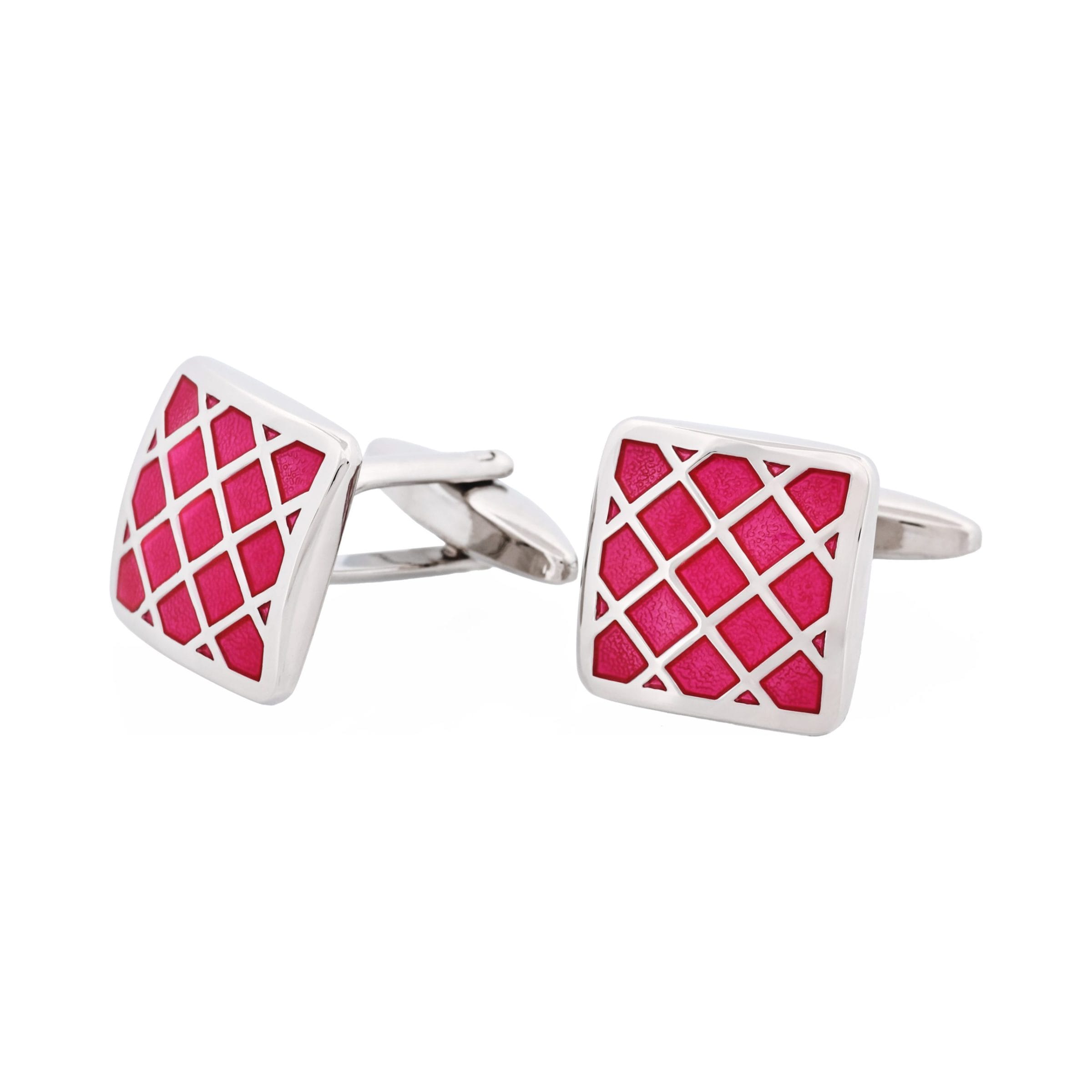 Pink Cross Patterned Enamel Cufflinks
