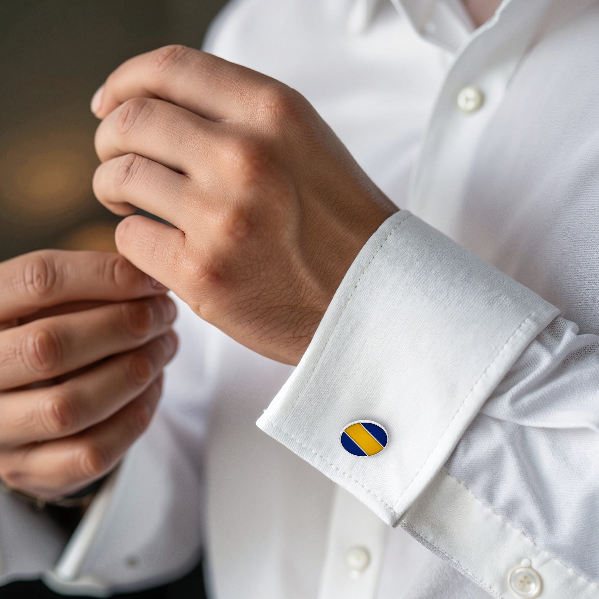 Blue & Yellow Striped Enamel Cufflinks