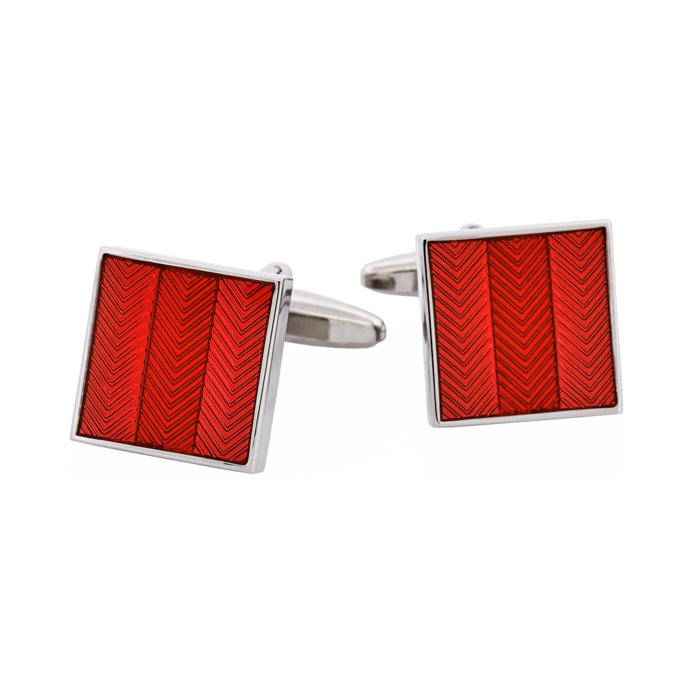 Red Enamel Herringbone Cufflinks