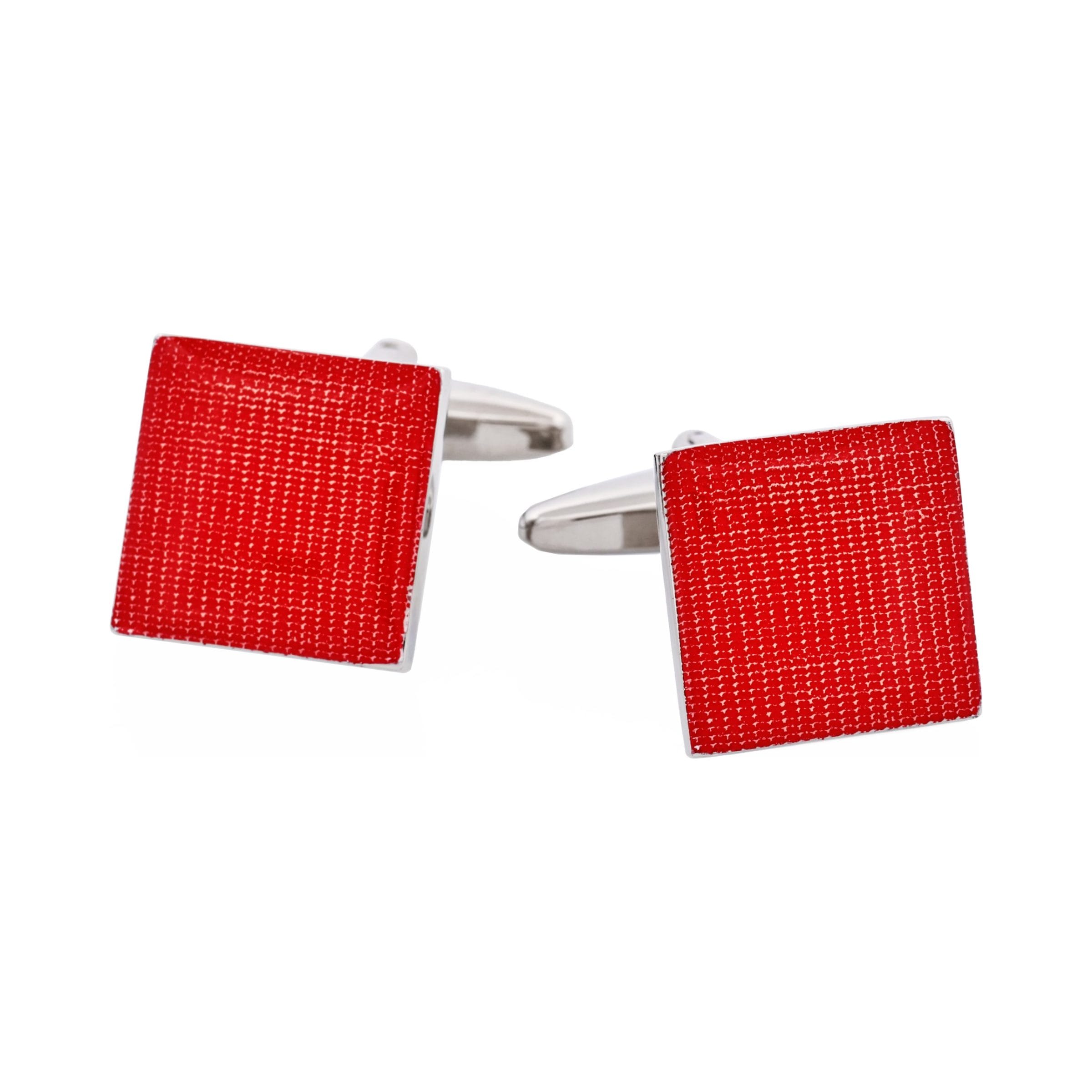 Polished Rhodium Plated Red Enamel Square Cufflinks