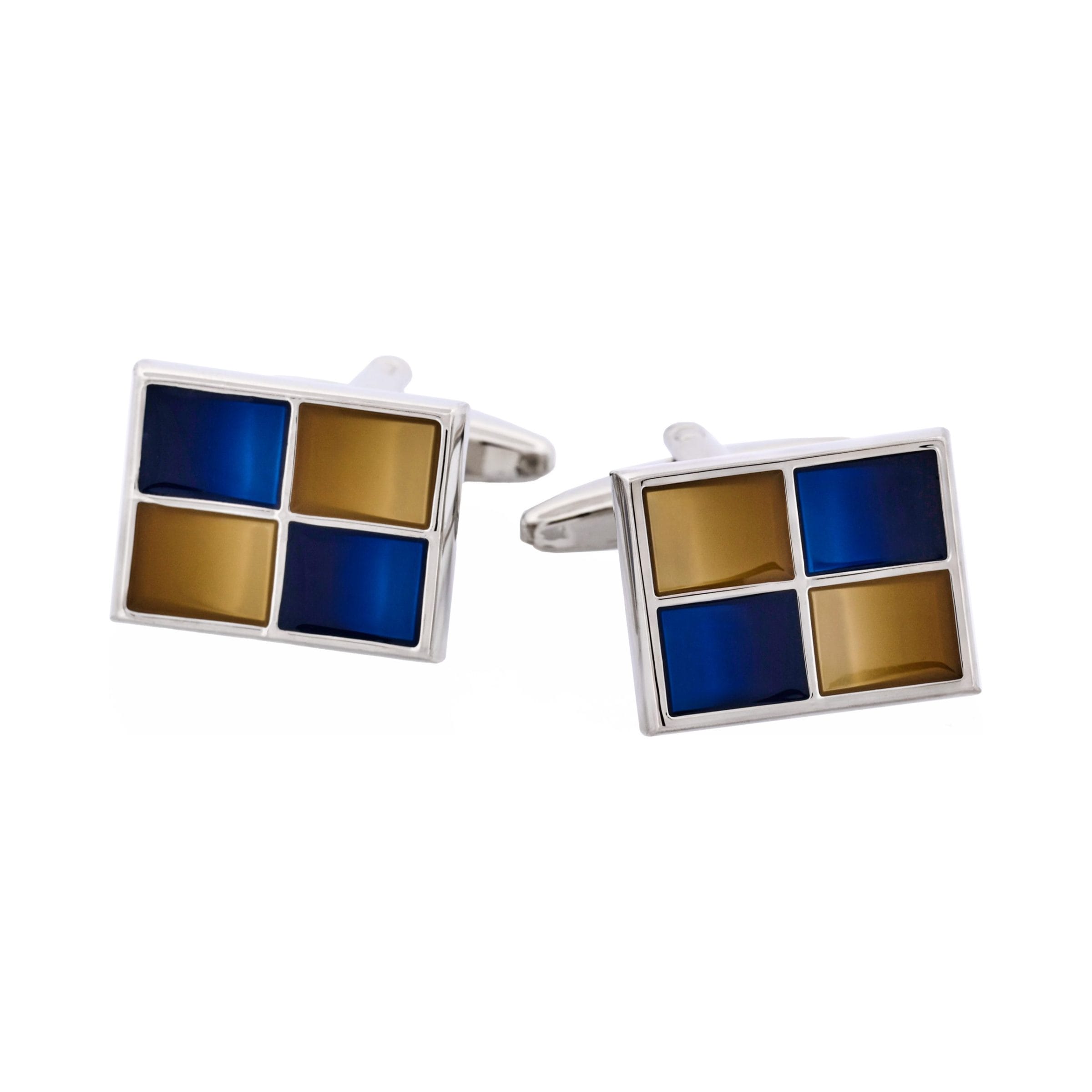 Navy & Taupe Resin Square Rhodium Plated Cufflinks