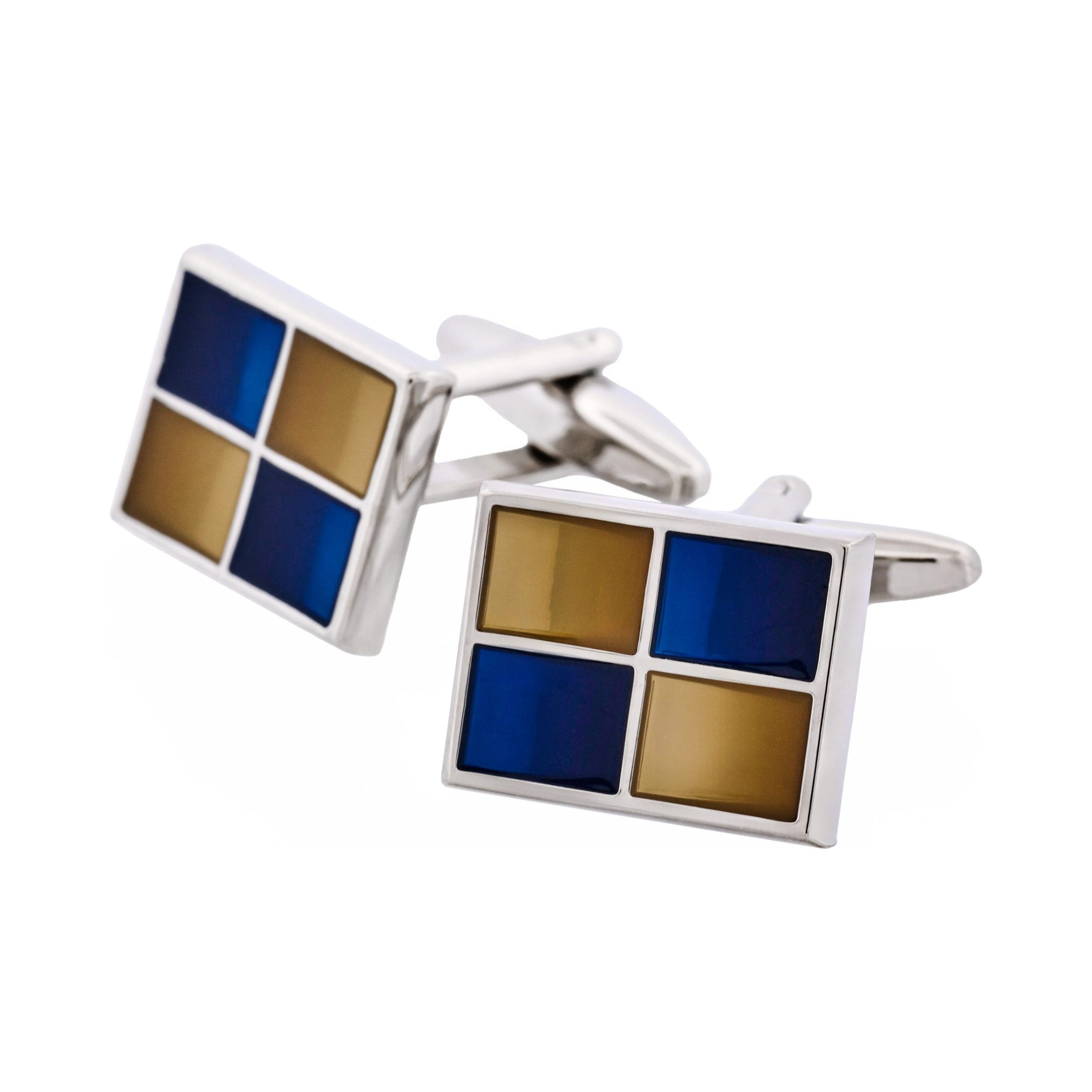Navy & Taupe Resin Square Rhodium Plated Cufflinks