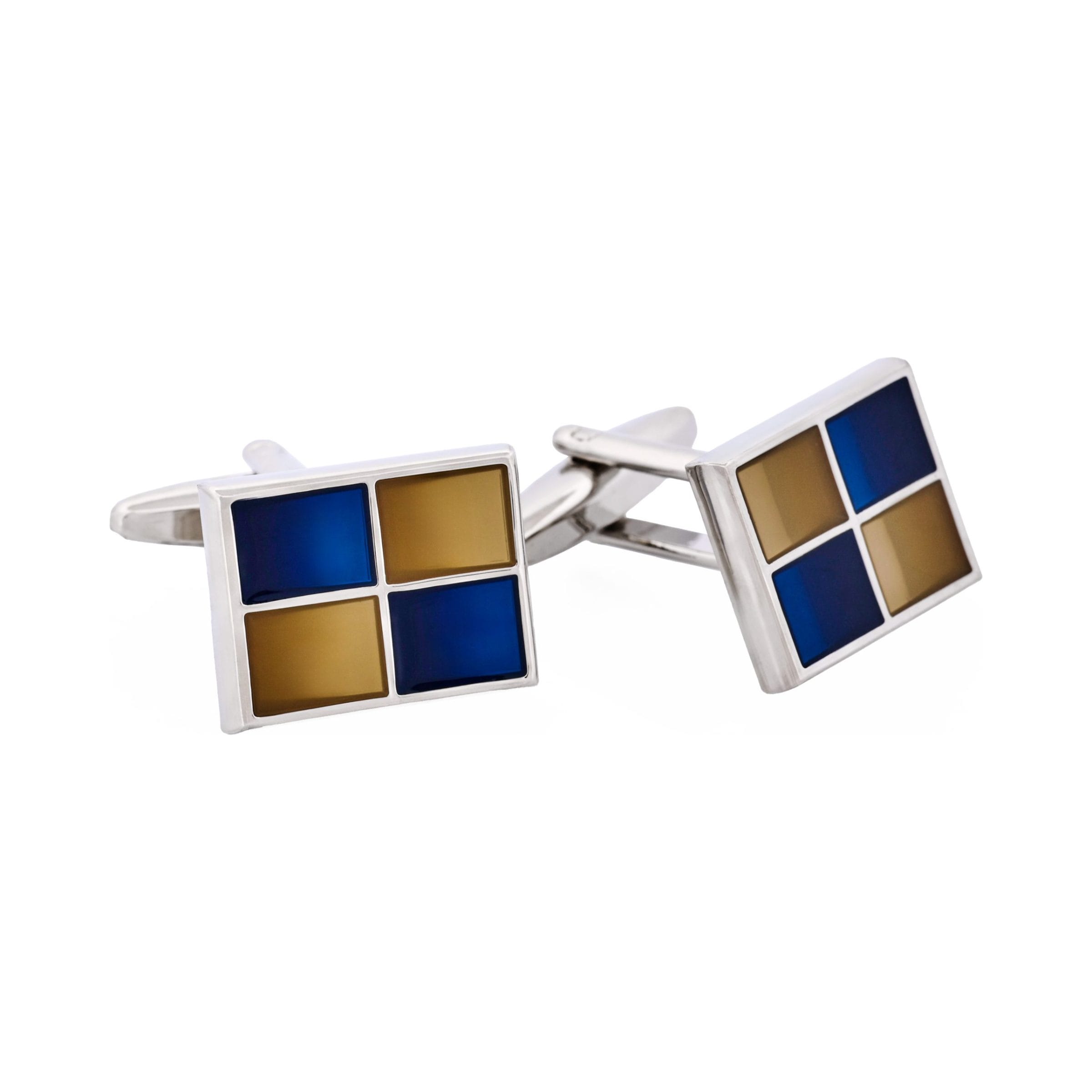 Navy & Taupe Resin Square Rhodium Plated Cufflinks