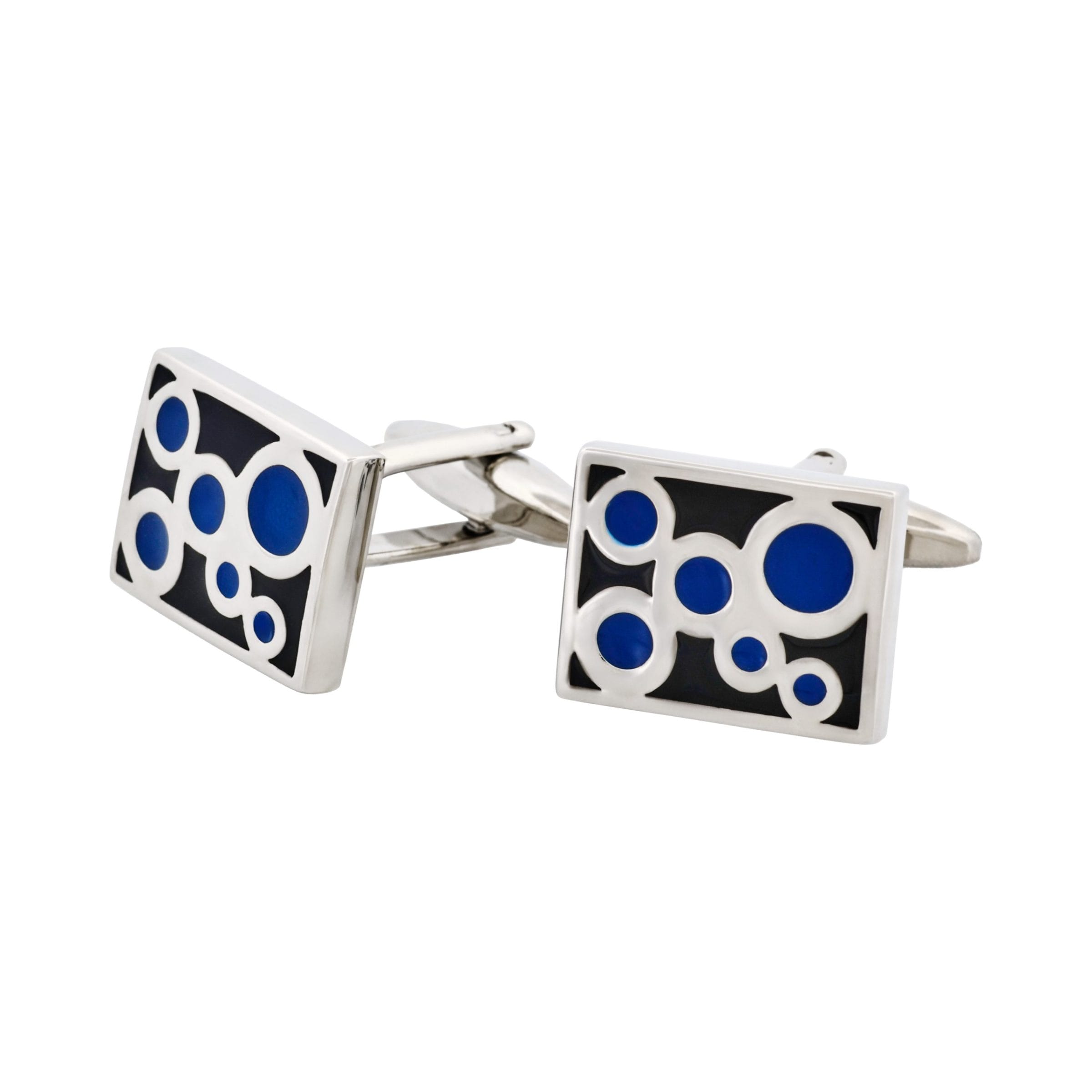 Black & Navy Bubbles Rhodium Plated Cufflinks