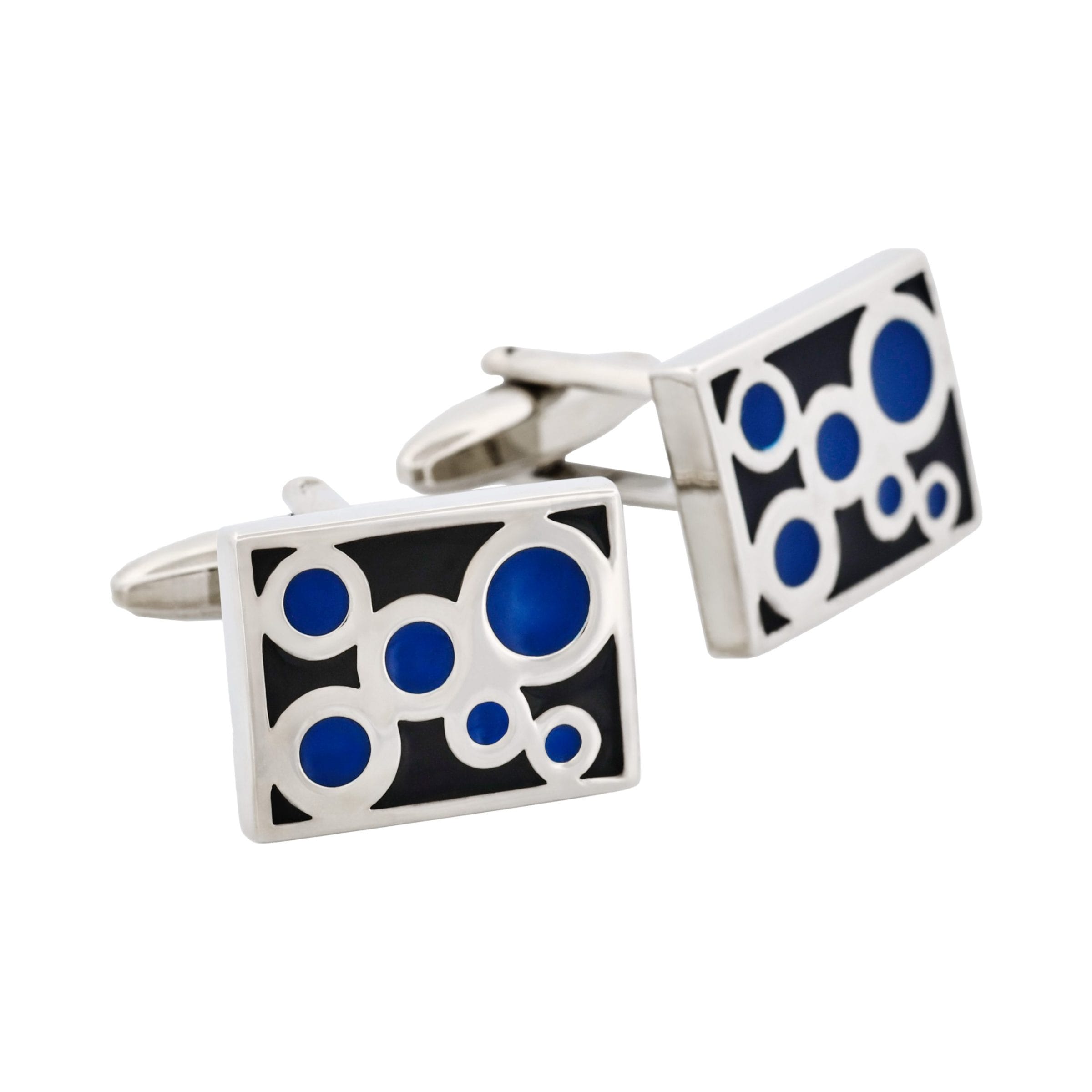 Black & Navy Bubbles Rhodium Plated Cufflinks