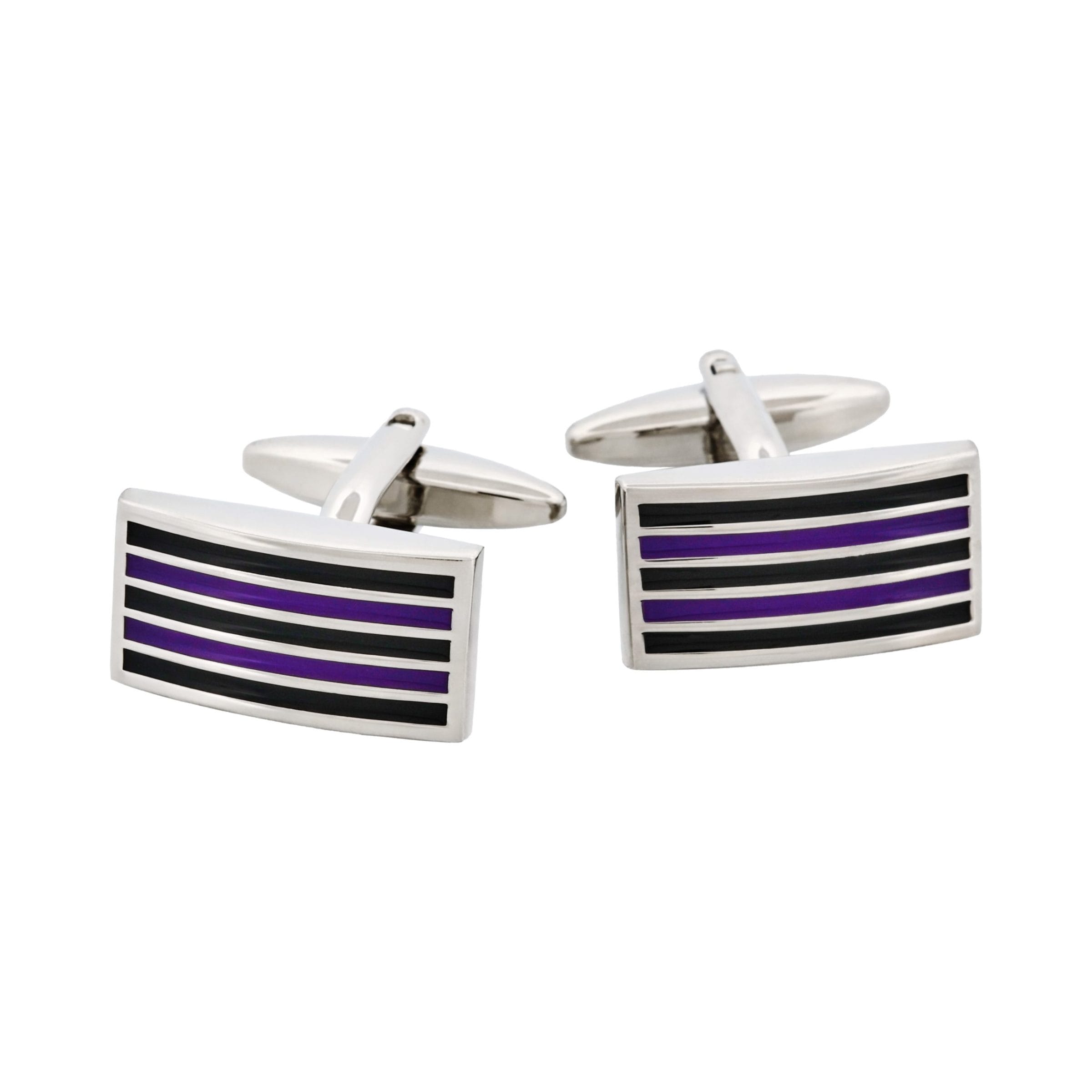 Black & Purple Striped Rhodium Plated Cufflinks