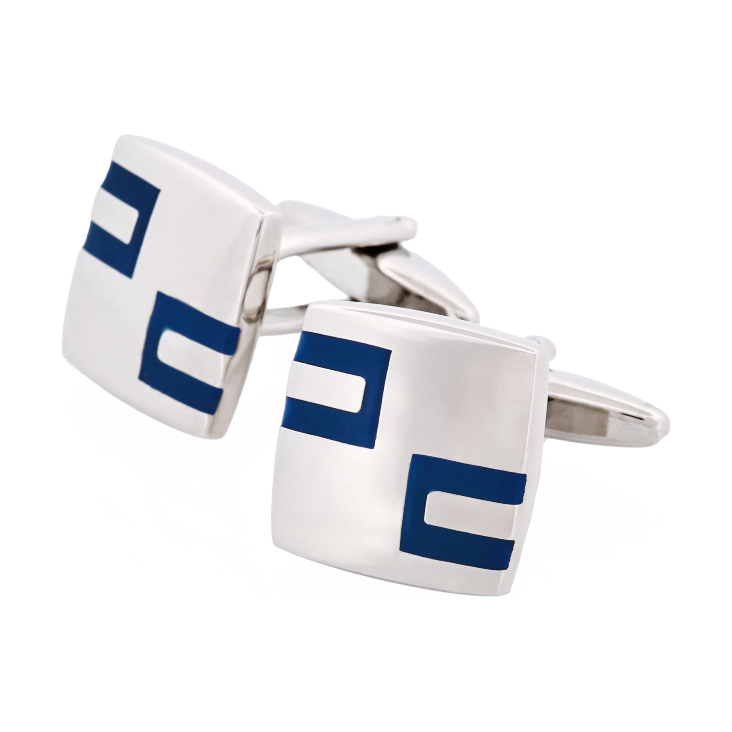 Blue Enamel Shape on Rhodium Plated Cufflinks