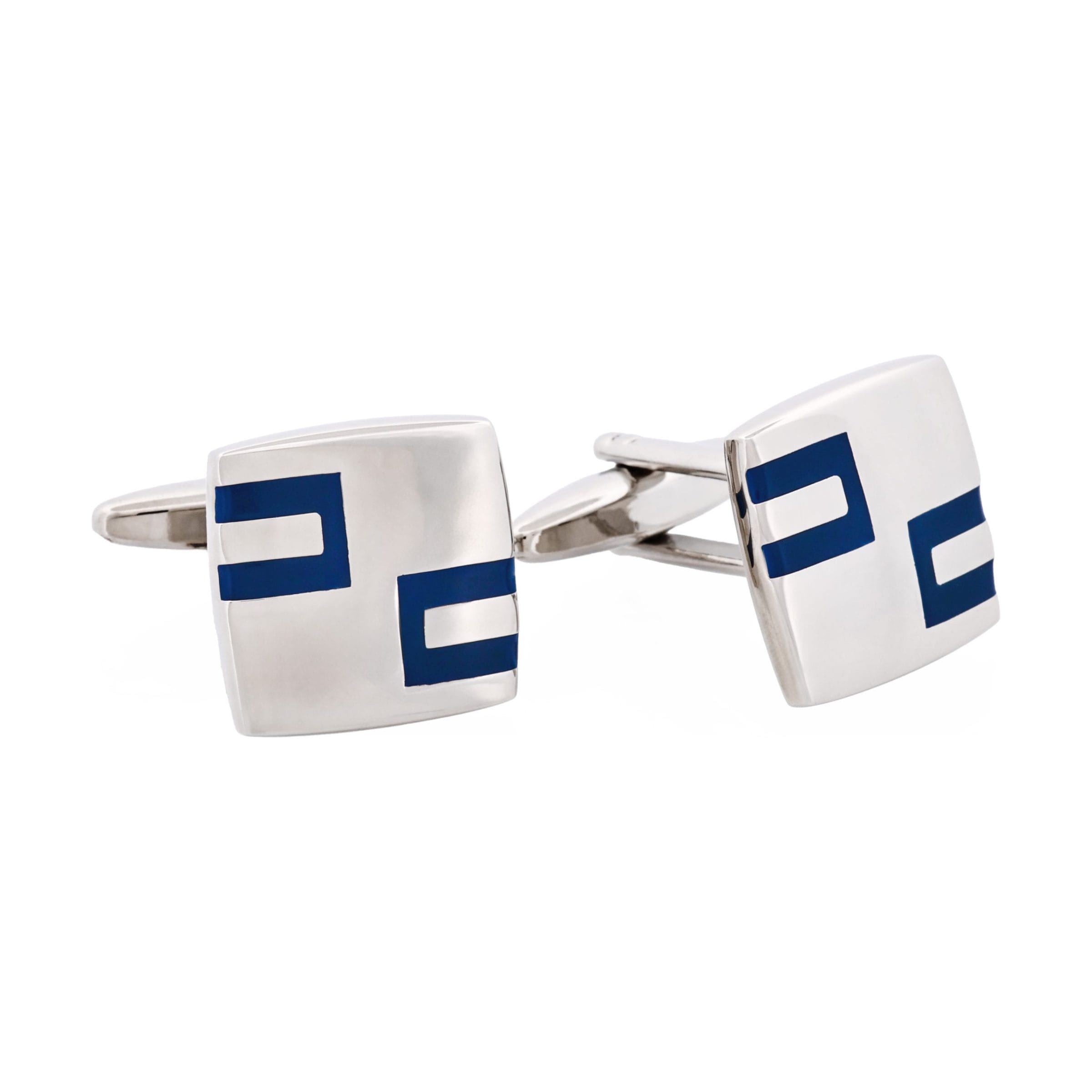 Blue Enamel Shape on Rhodium Plated Cufflinks