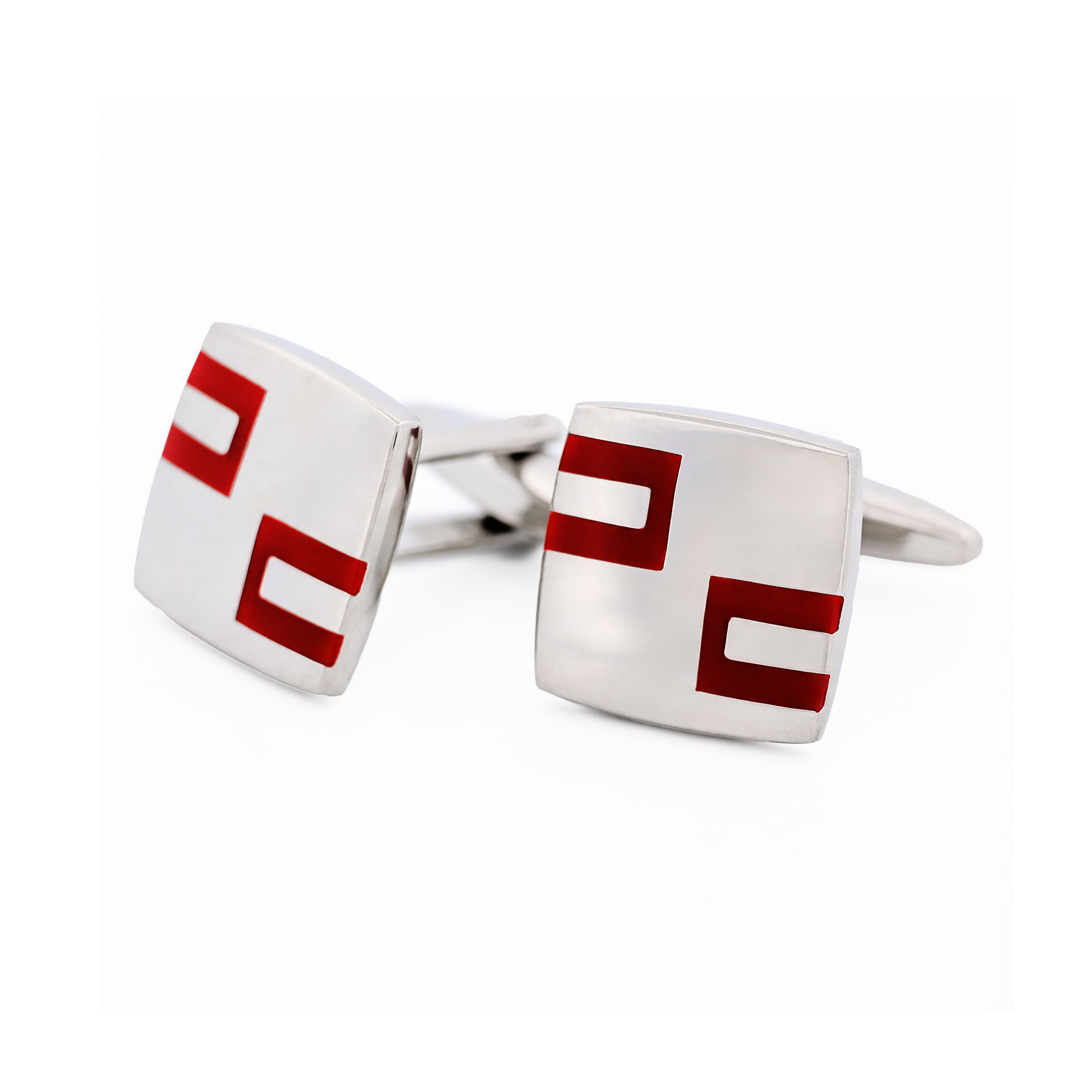 Red Enamel Shape on Rhodium Plated Cufflinks
