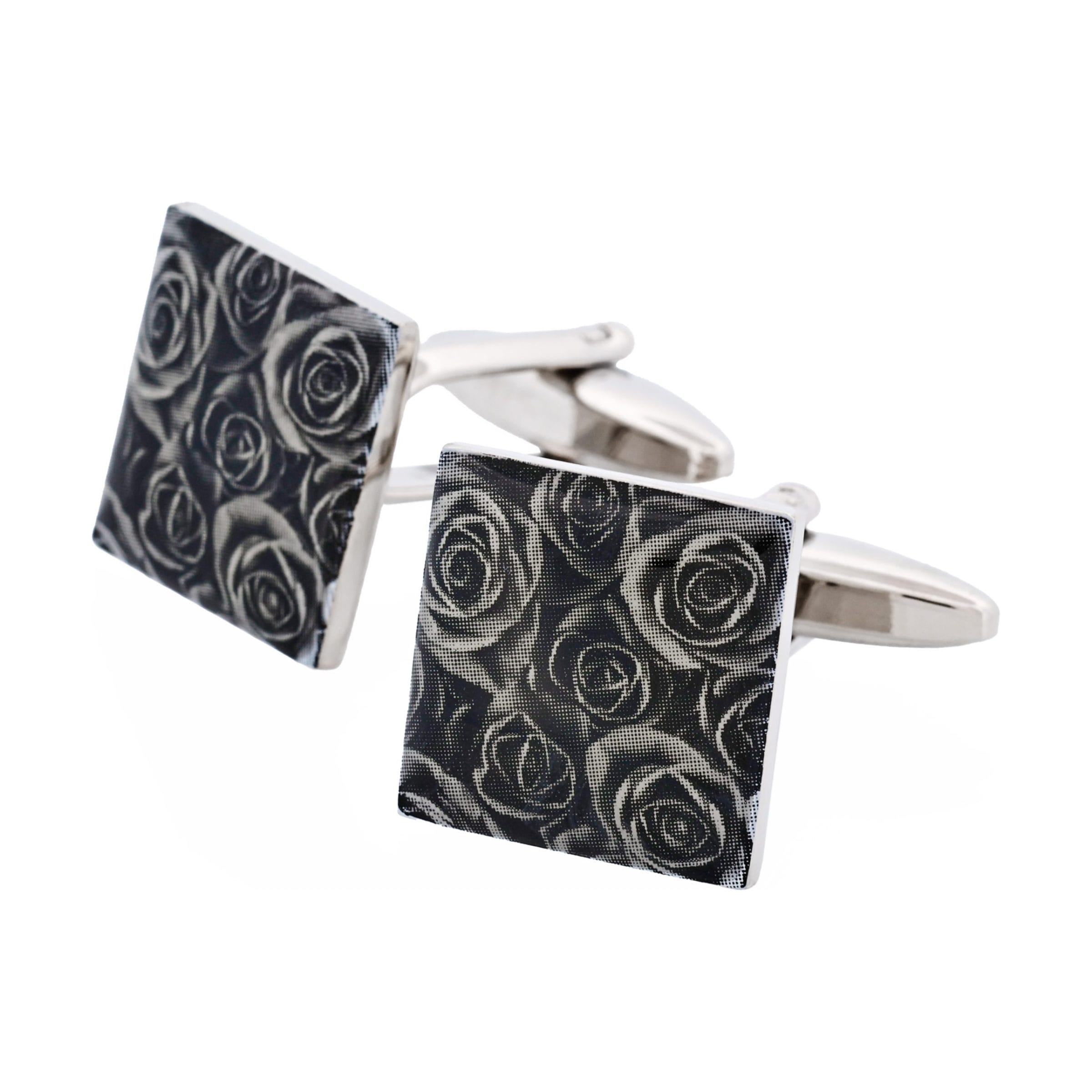 Black Floral Print Enamel Cufflinks