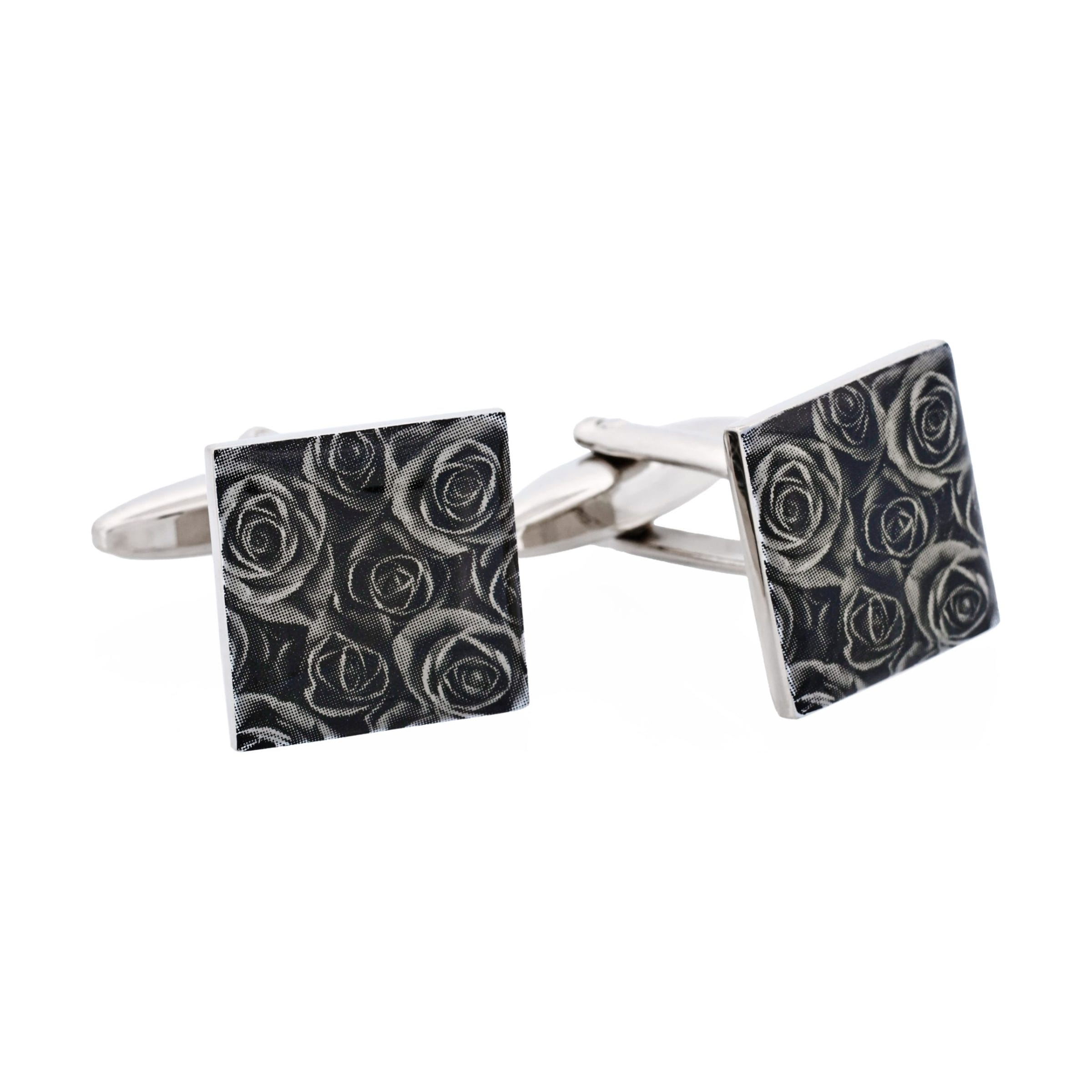 Black Floral Print Enamel Cufflinks