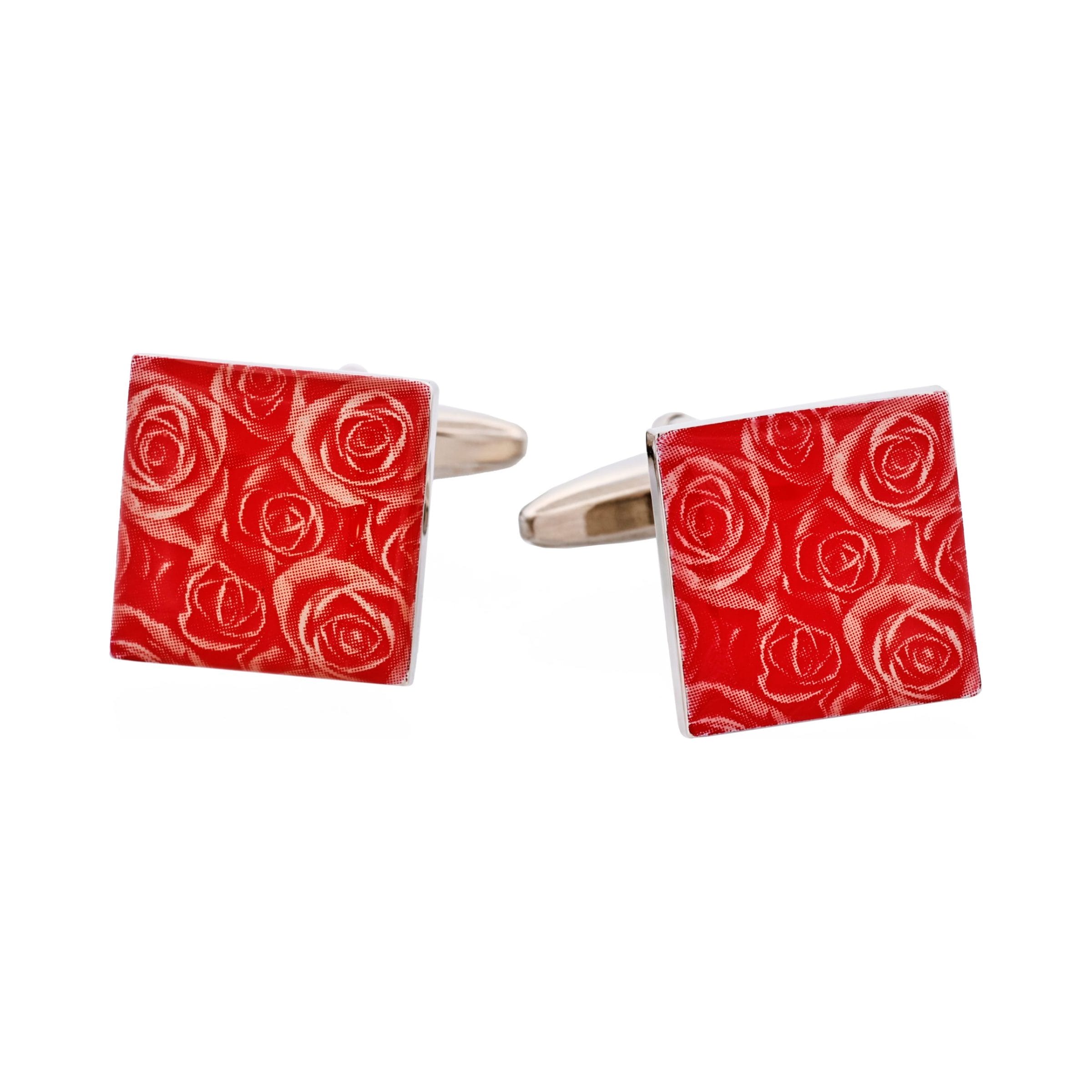 Red Floral Print Enamel Cufflinks