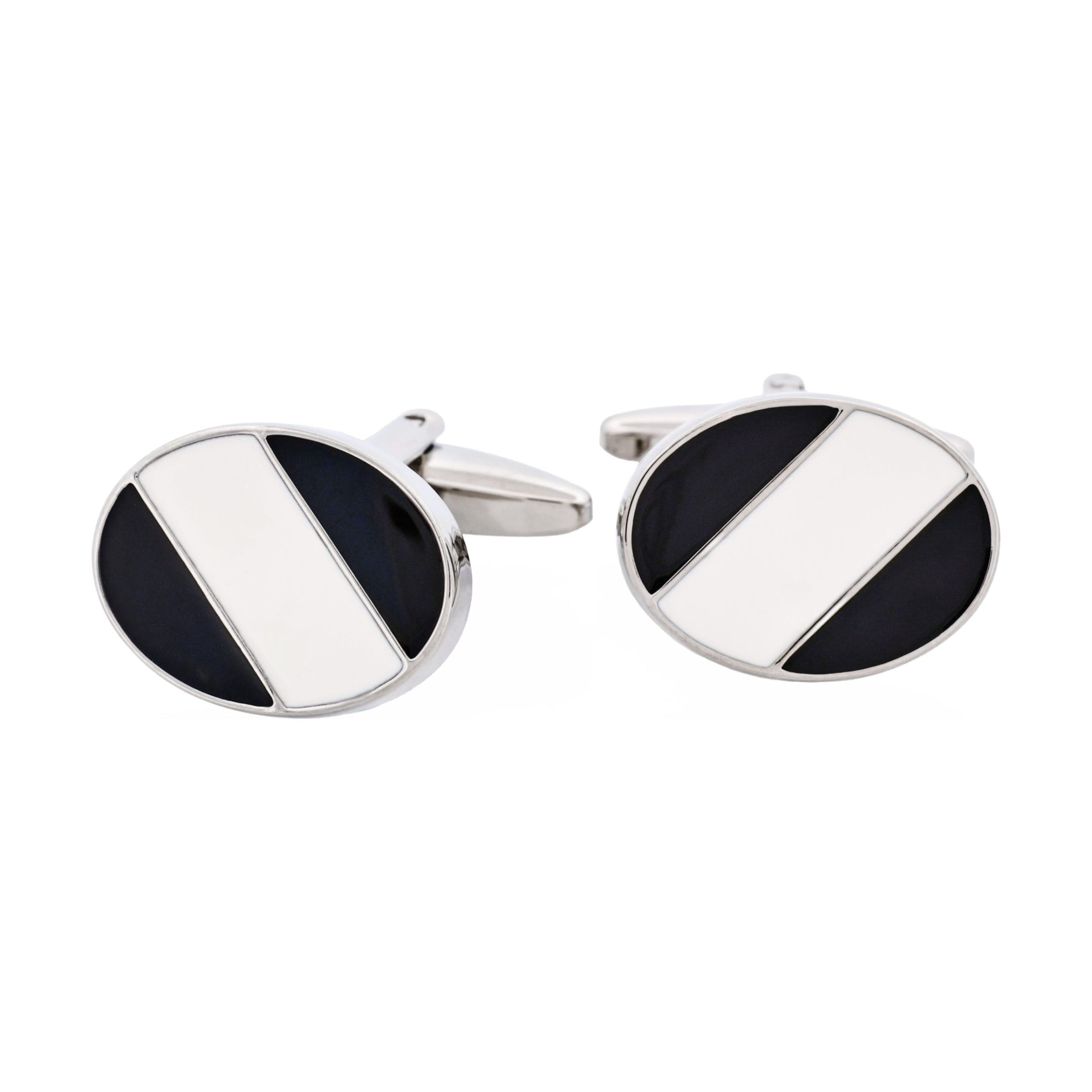 Black & White Stripe Oval Cufflinks