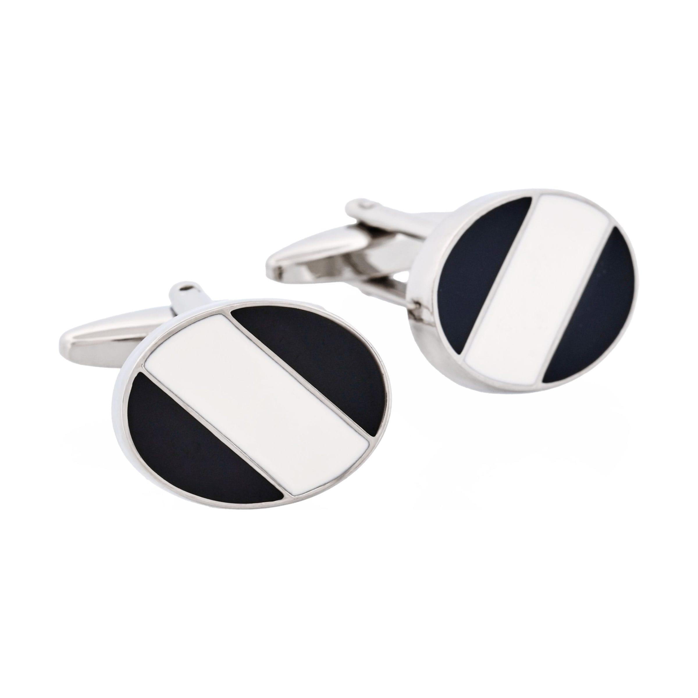 Black & White Stripe Oval Cufflinks