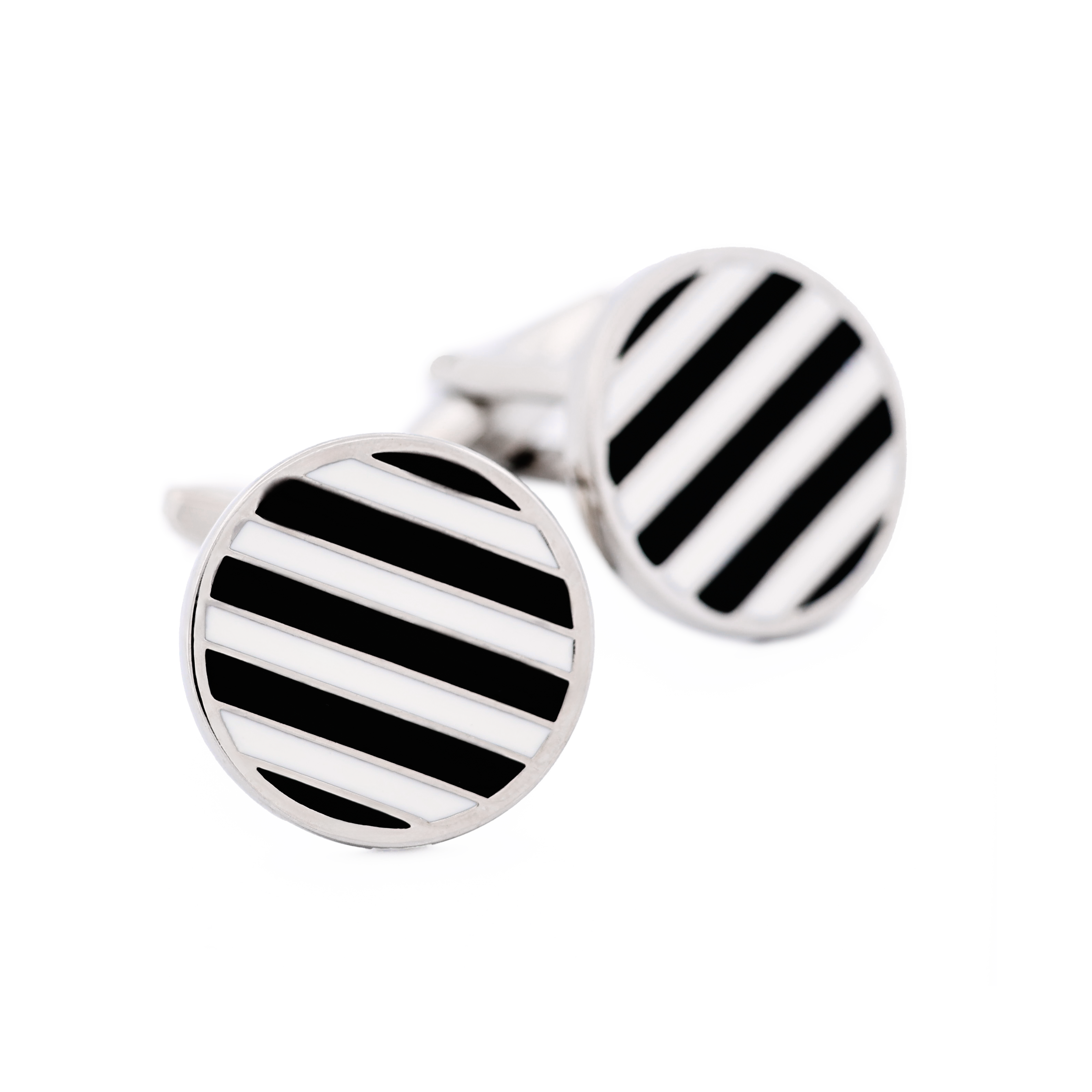 Black & White Stripe Round Cufflinks